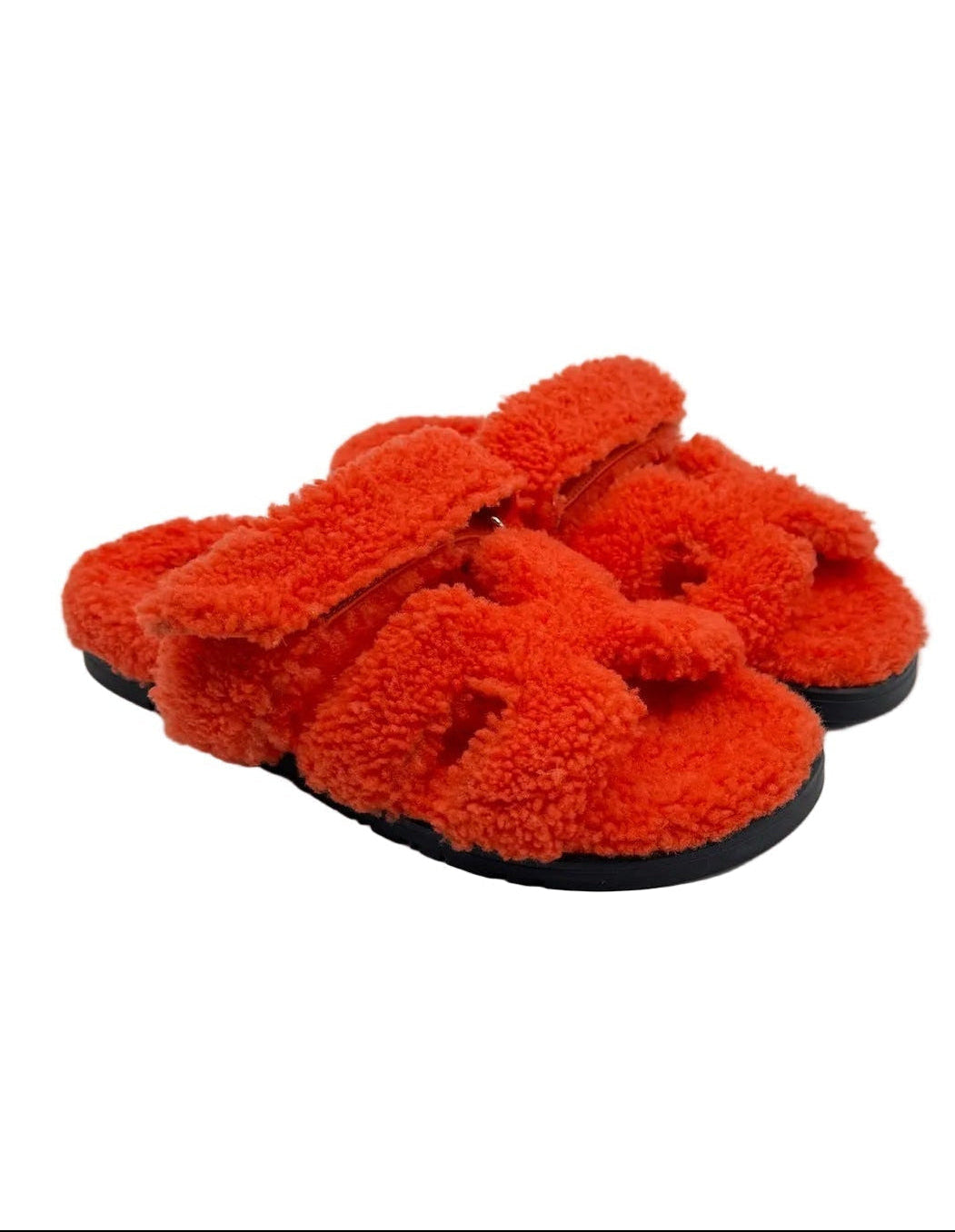 Hermès Orange Shearling Chypre Sandal
