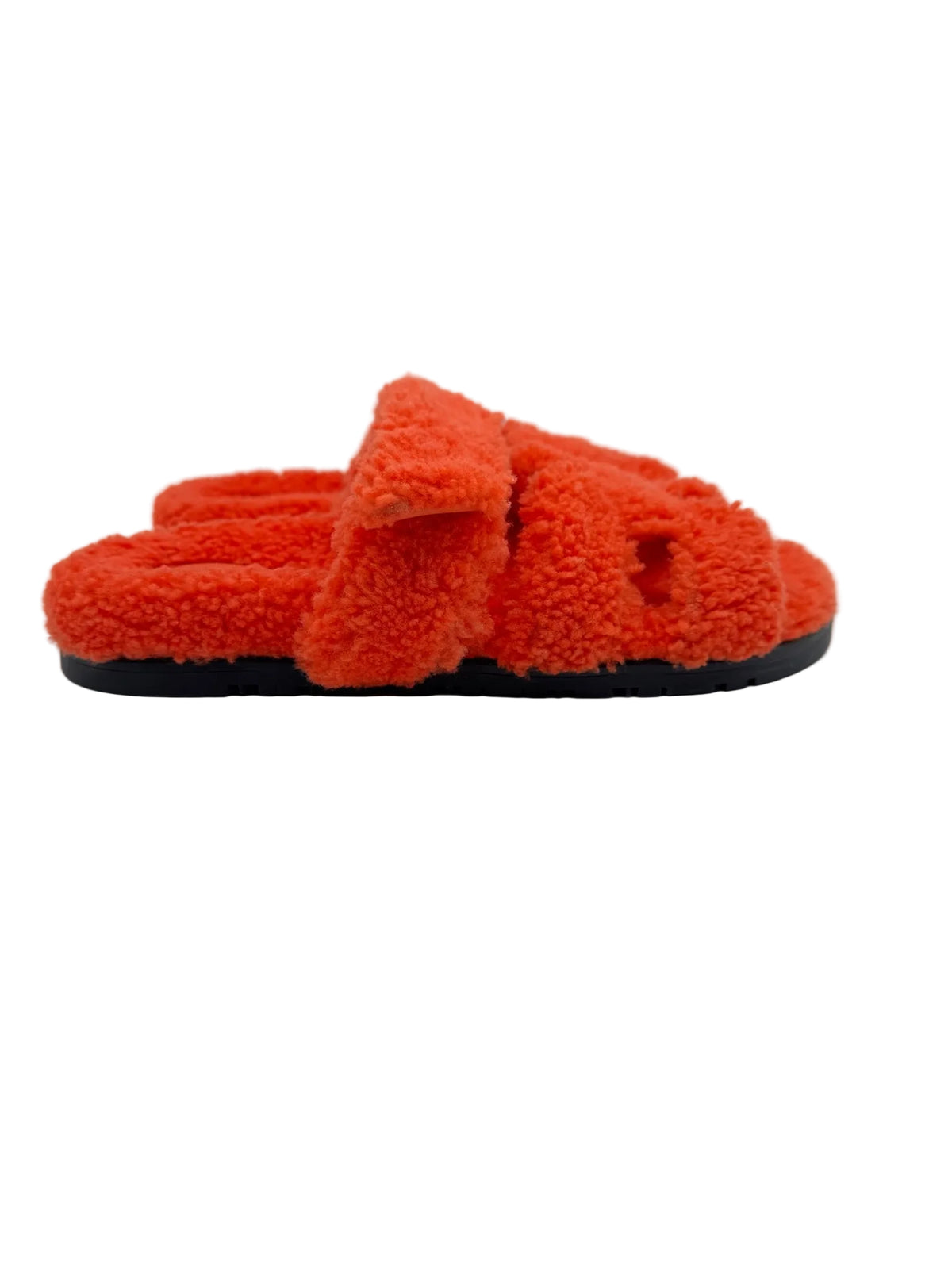 Hermès Orange Shearling Chypre Sandal