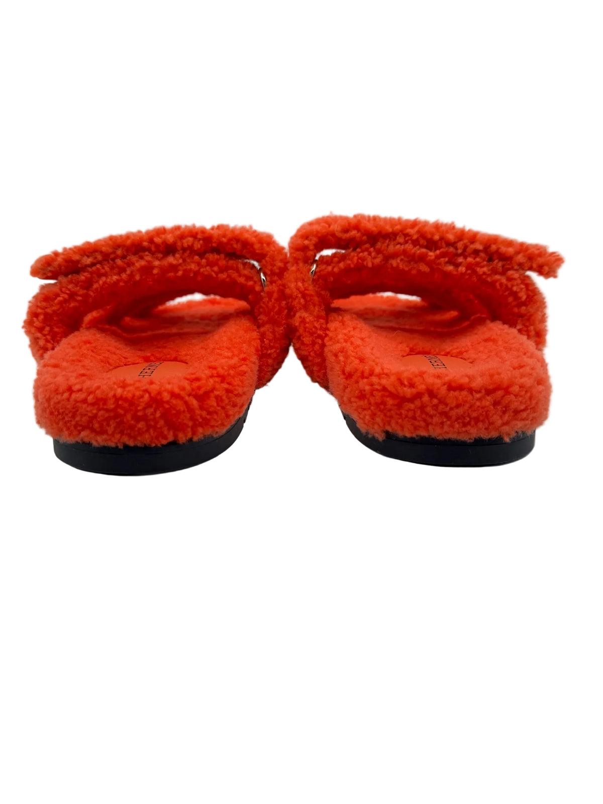 Hermès Orange Shearling Chypre Sandal