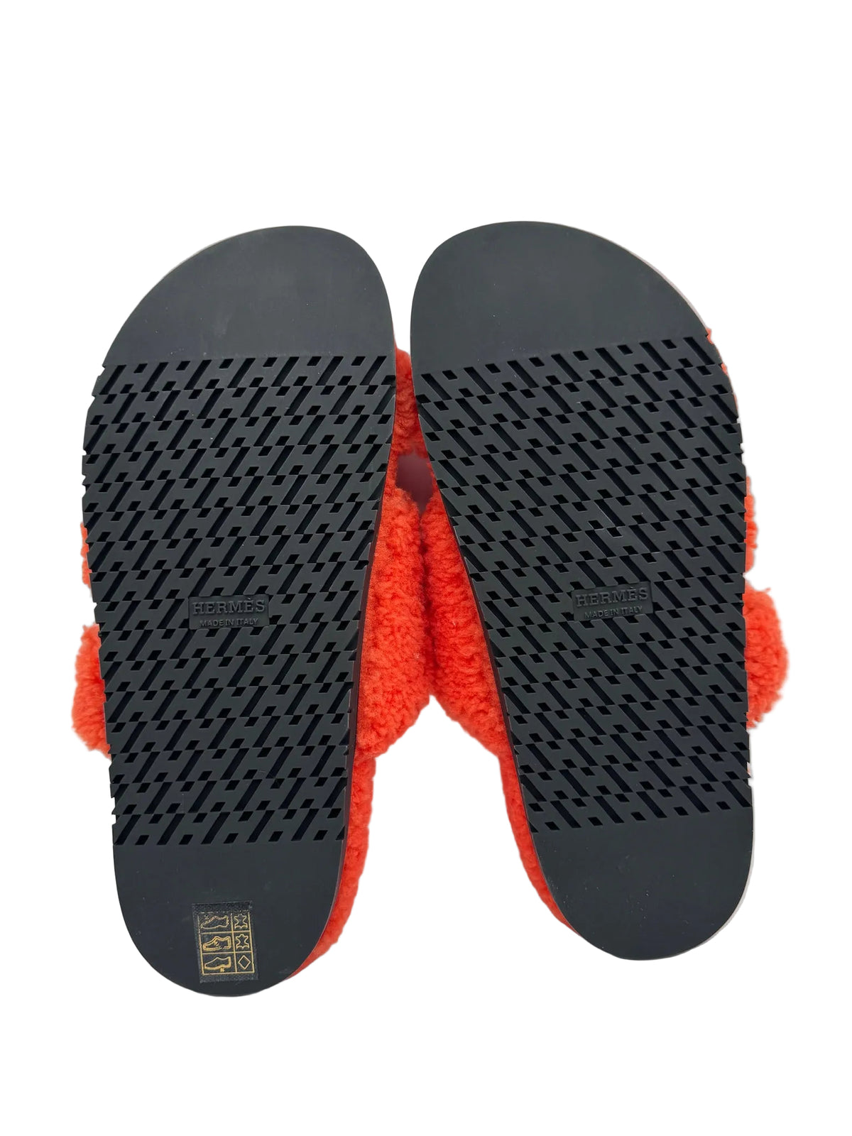 Hermès Orange Shearling Chypre Sandal