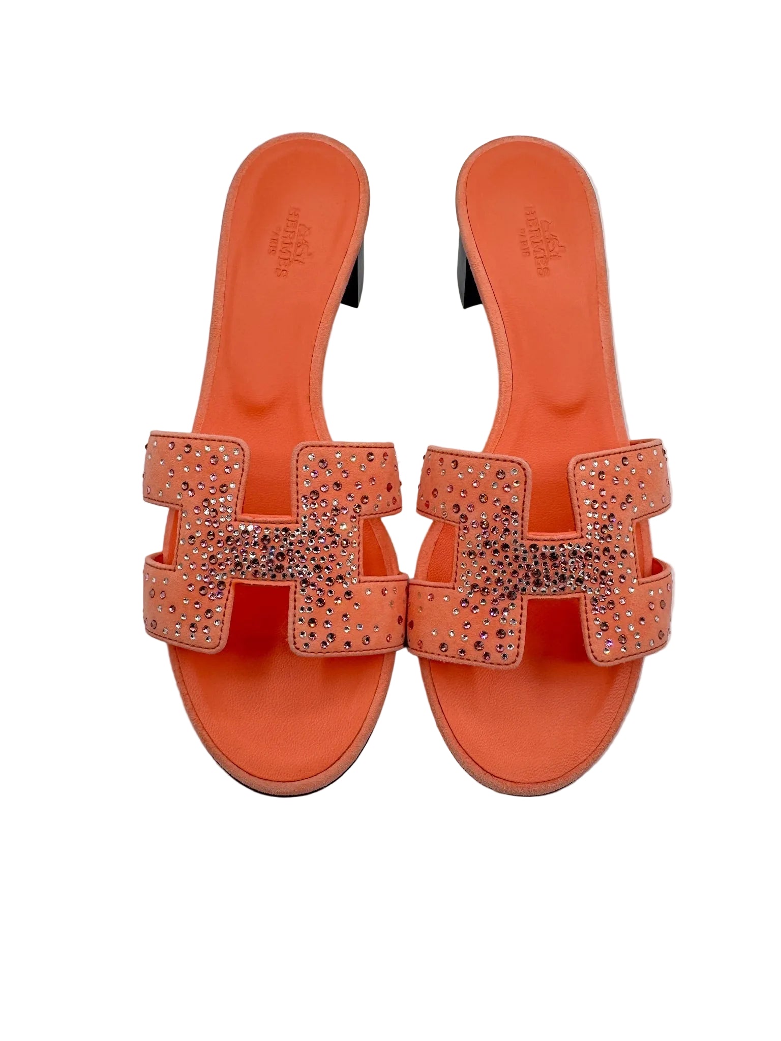 Hermès Oasis Sandals Coral Orange with Crystals