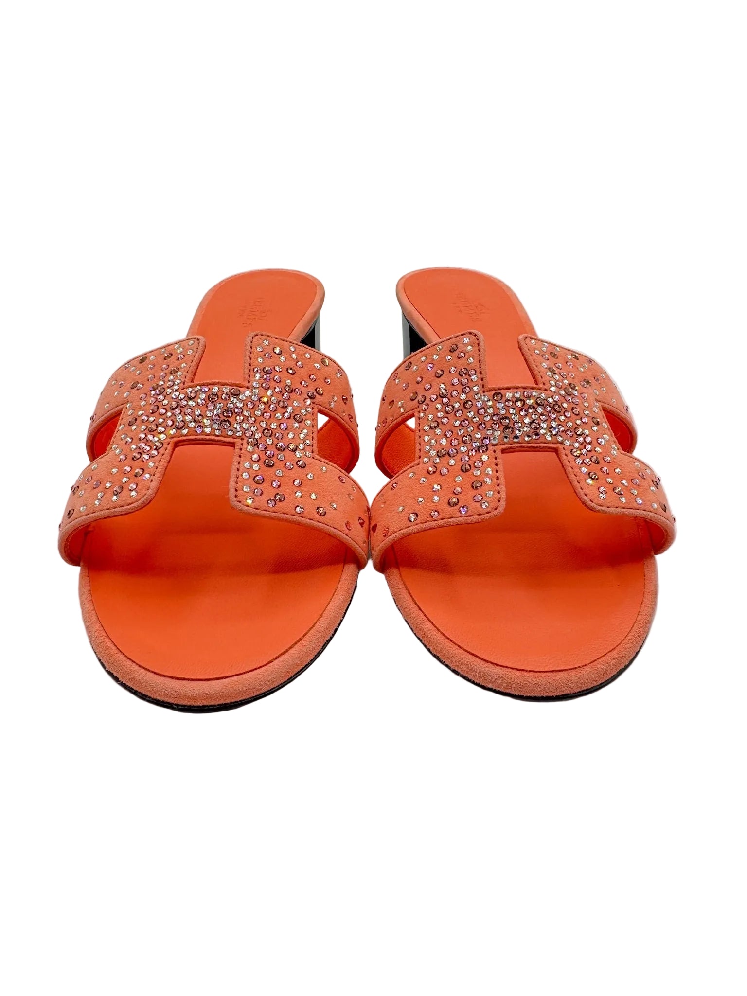 Hermès Oasis Sandals Coral Orange with Crystals