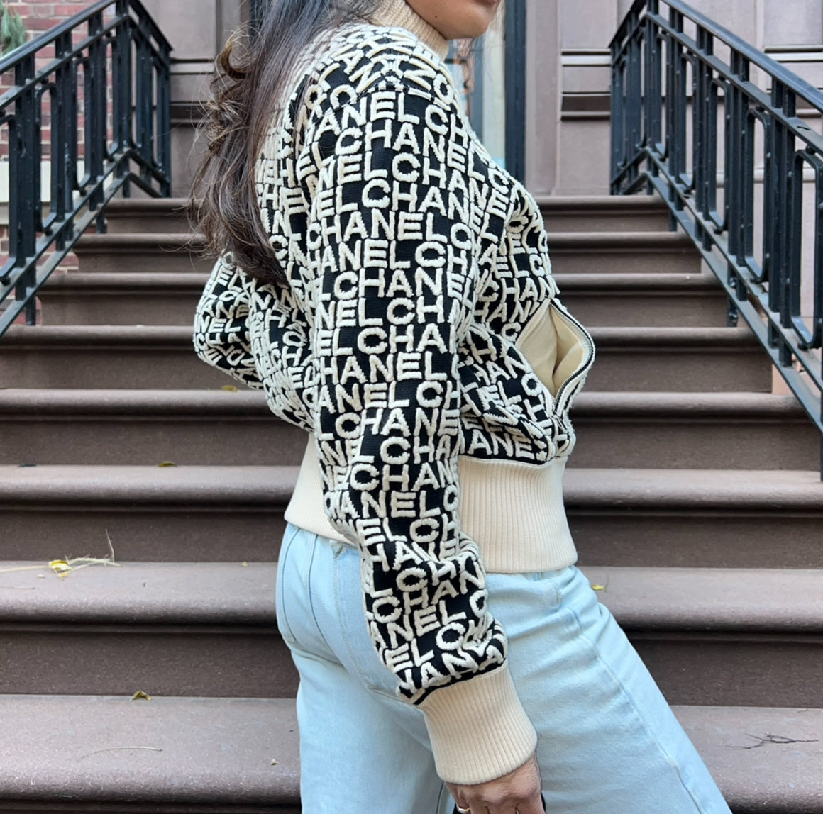 Chanel Logo Black and White Zipper Sweater
