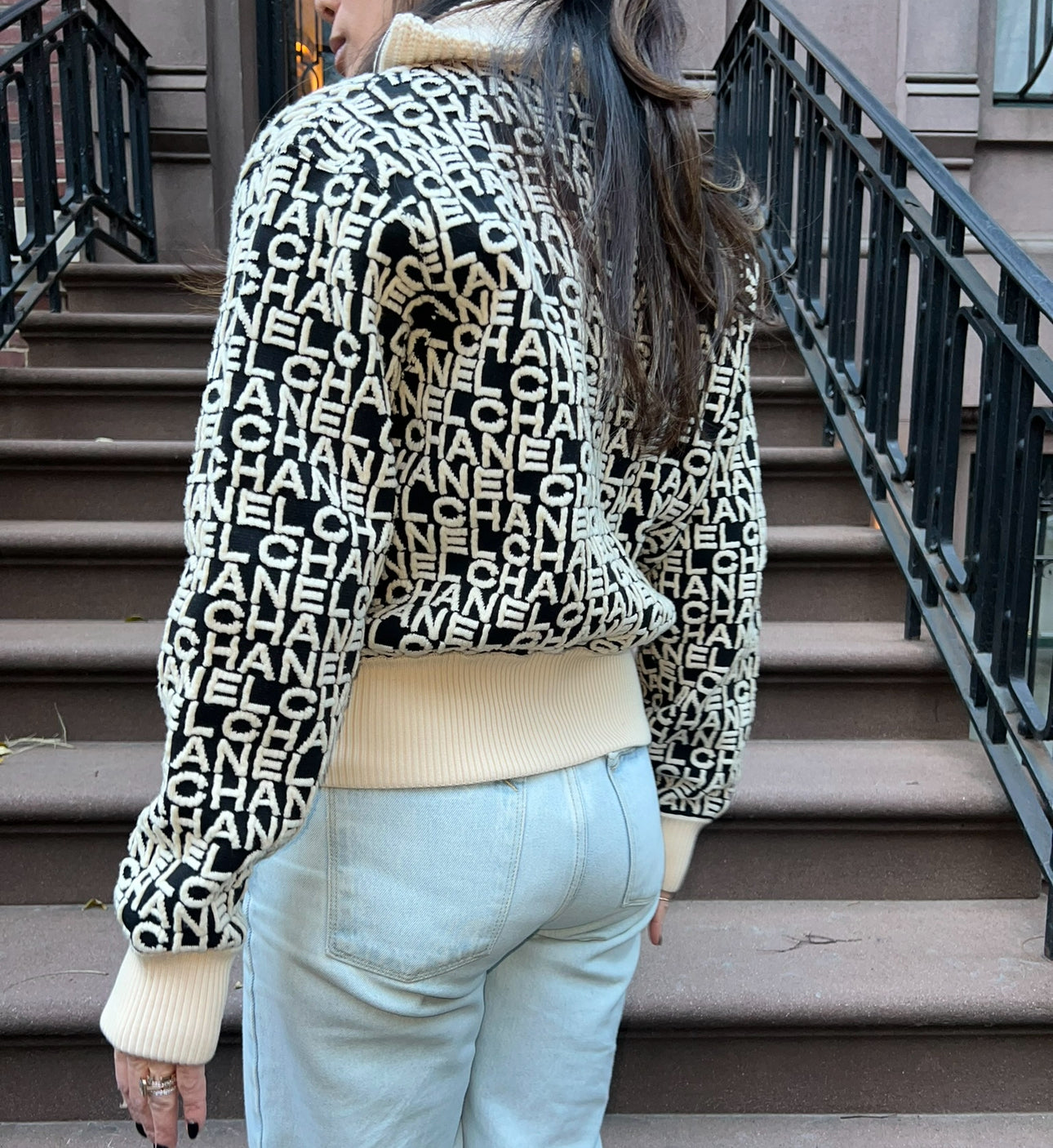 Chanel Logo Black and White Zipper Sweater