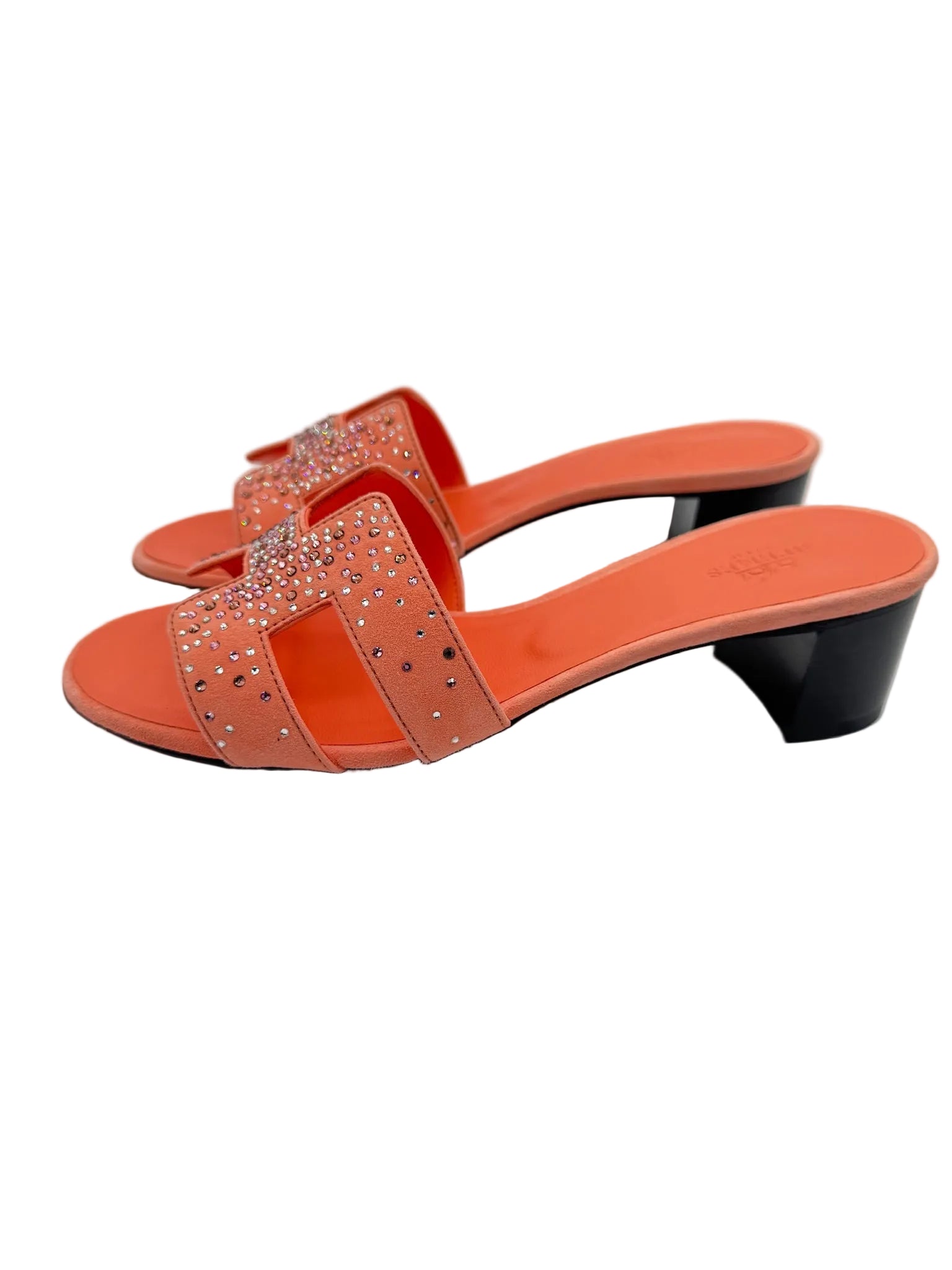 Hermès Oasis Sandals Coral Orange with Crystals