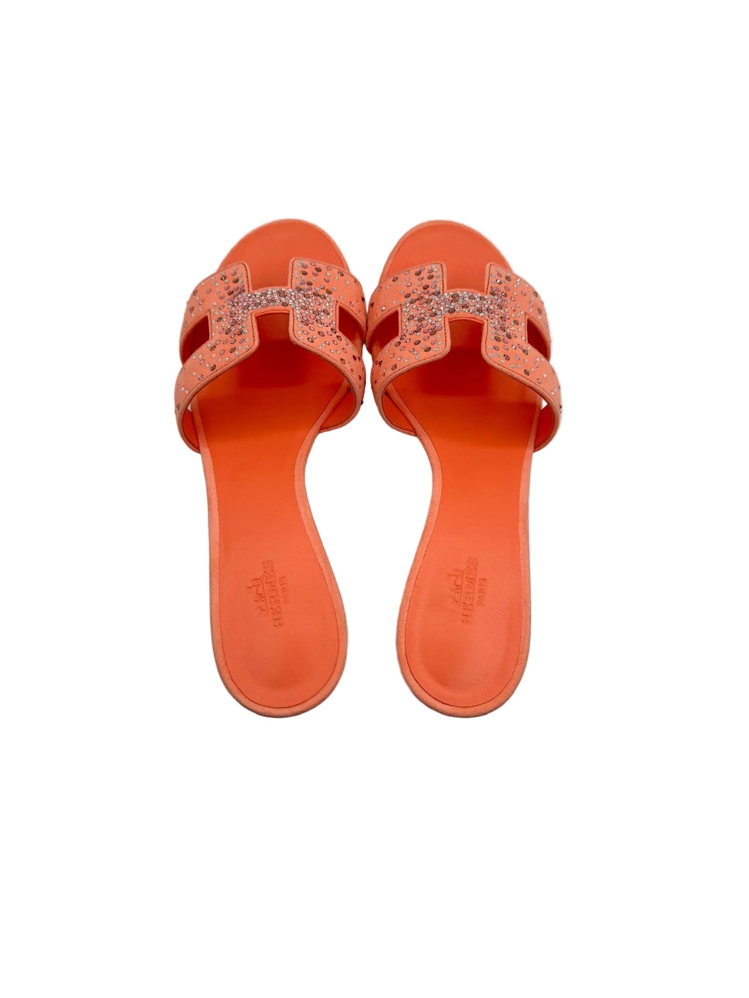 Hermès Oasis Sandals Coral Orange with Crystals