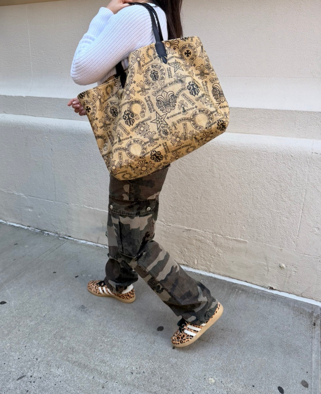 Chrome Hearts Beige and Black Raffia Tote Bag