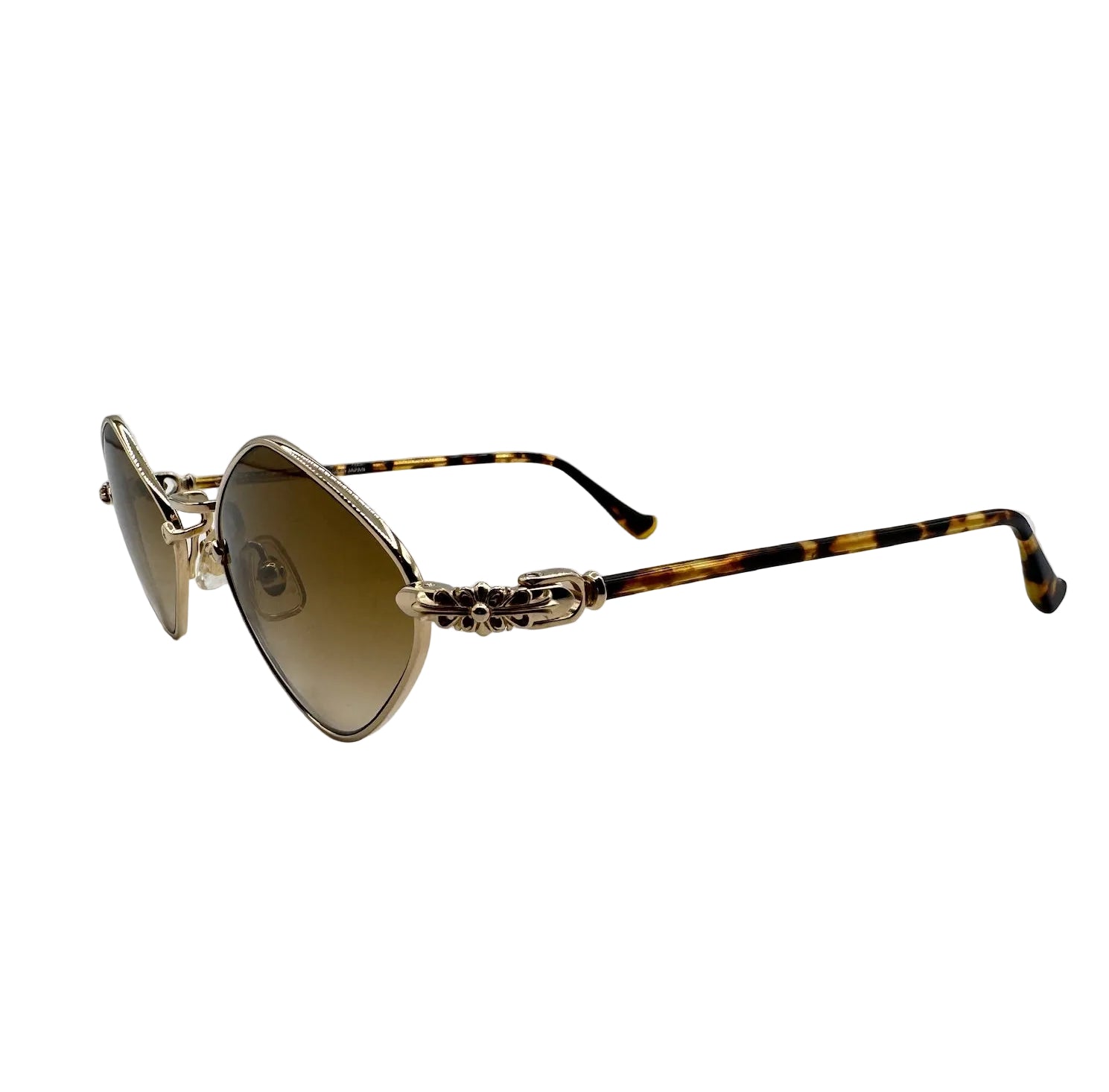 Chrome Hearts Diamond Dog Sunglasses Brown Lens with Gold Frame