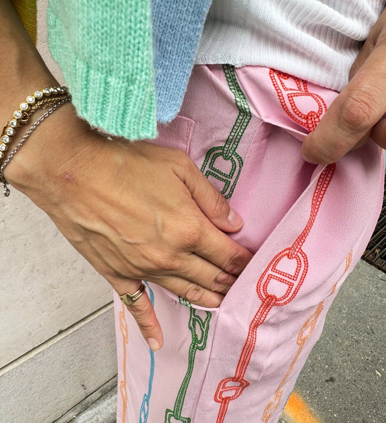 Hermès Pink Pajama Pants Rainbow Embroidery