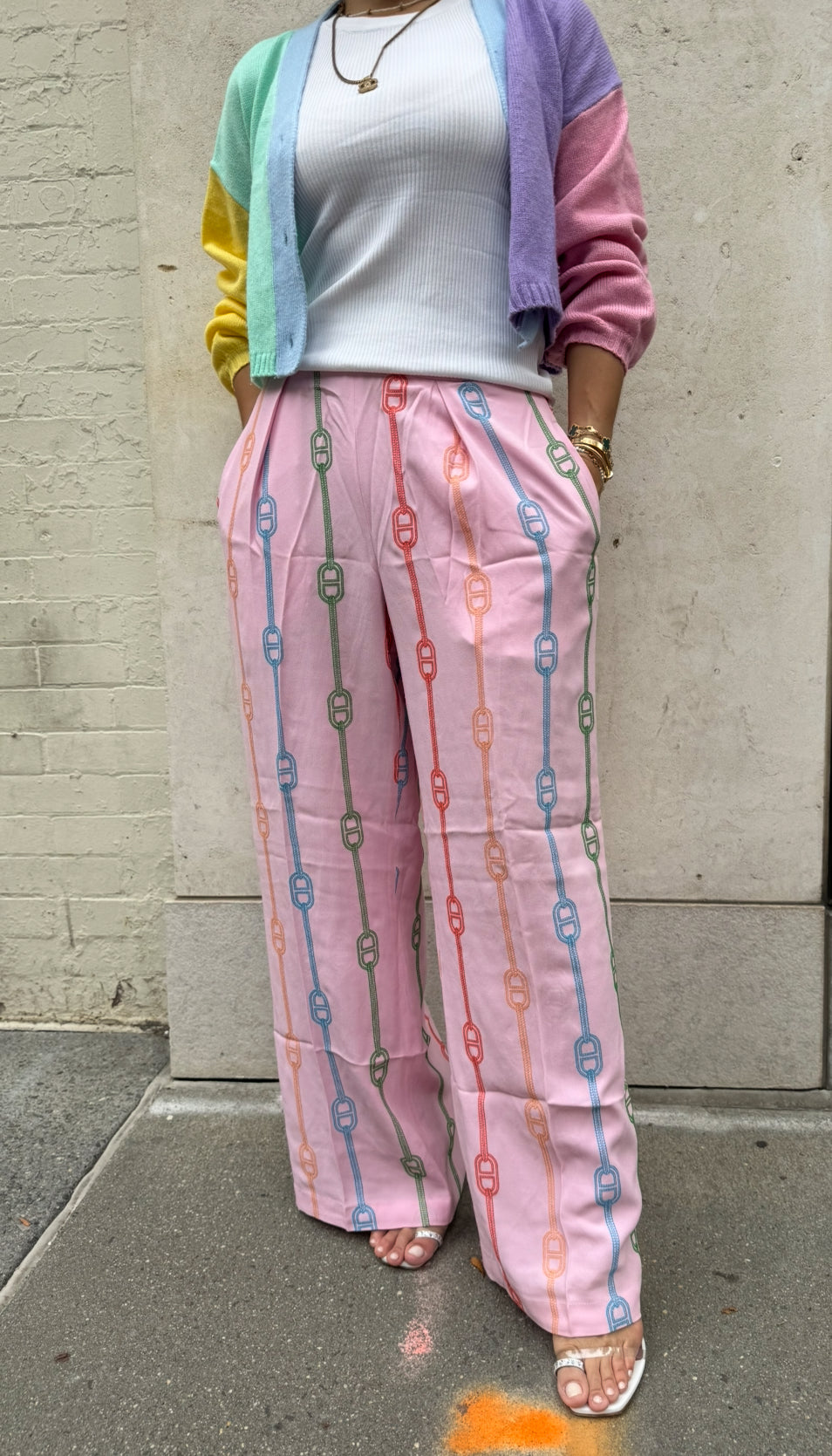 Hermès Pink Pajama Pants Rainbow Embroidery