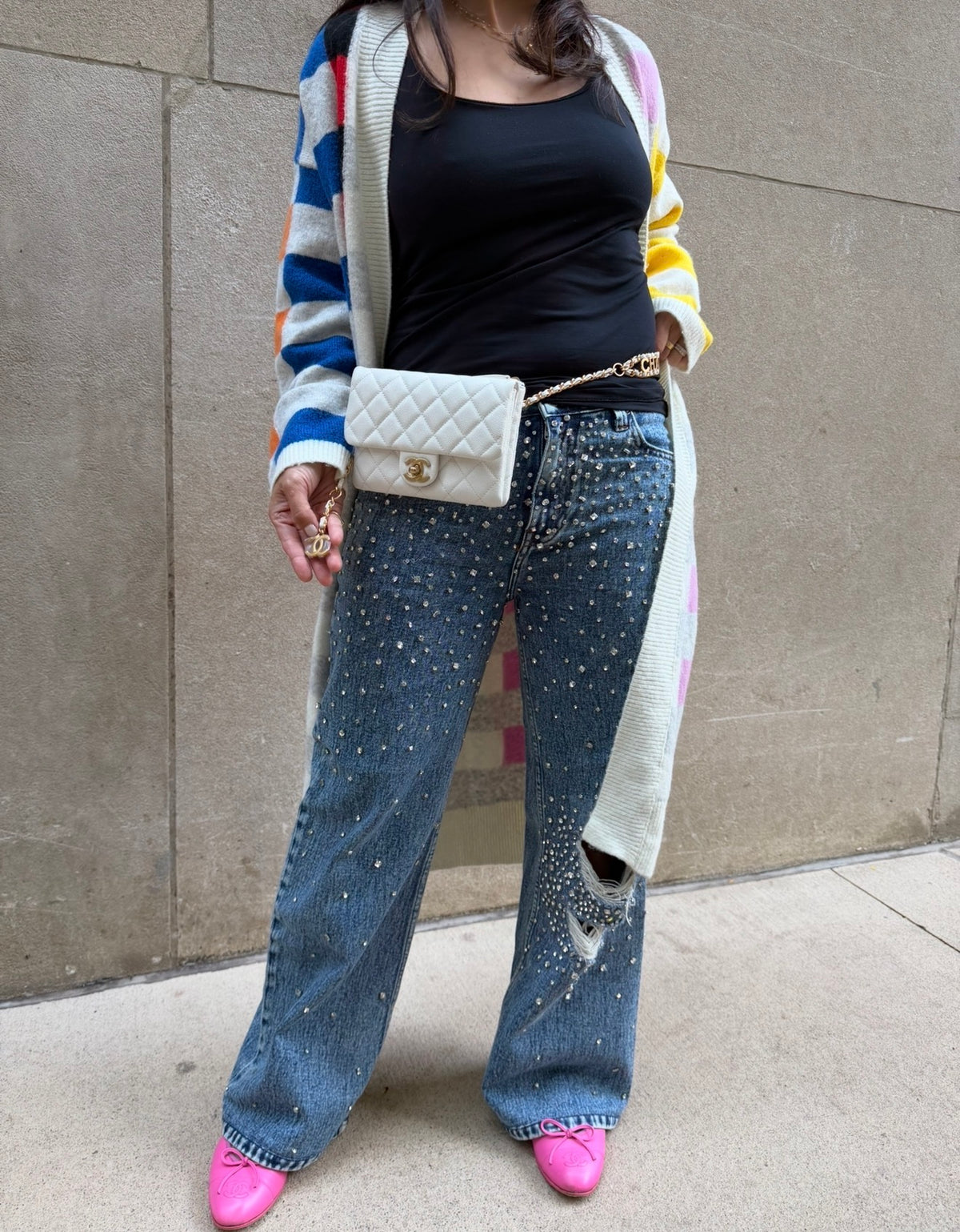 CHANEL White Leather Waist Bag with CC Belt Charm