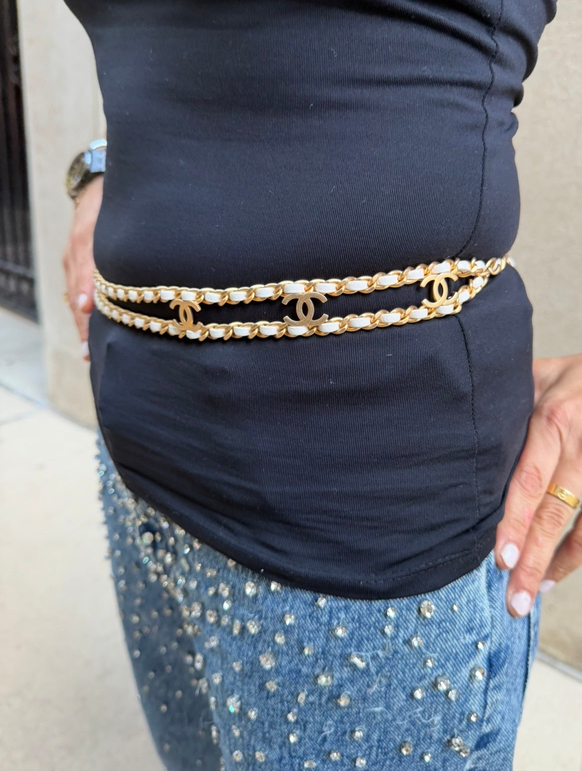 CHANEL White Leather Waist Bag with CC Belt Charm