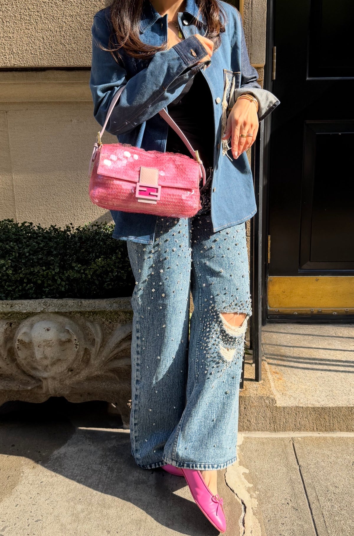 FENDI Pink Sequin Baguette