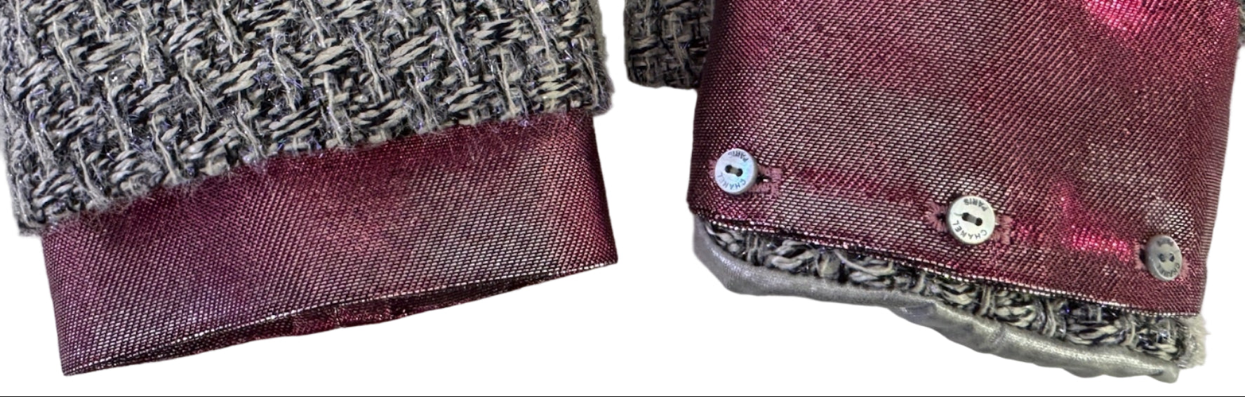 CHANEL Fantasy Tweed Jacket Gray and Metallic Blue