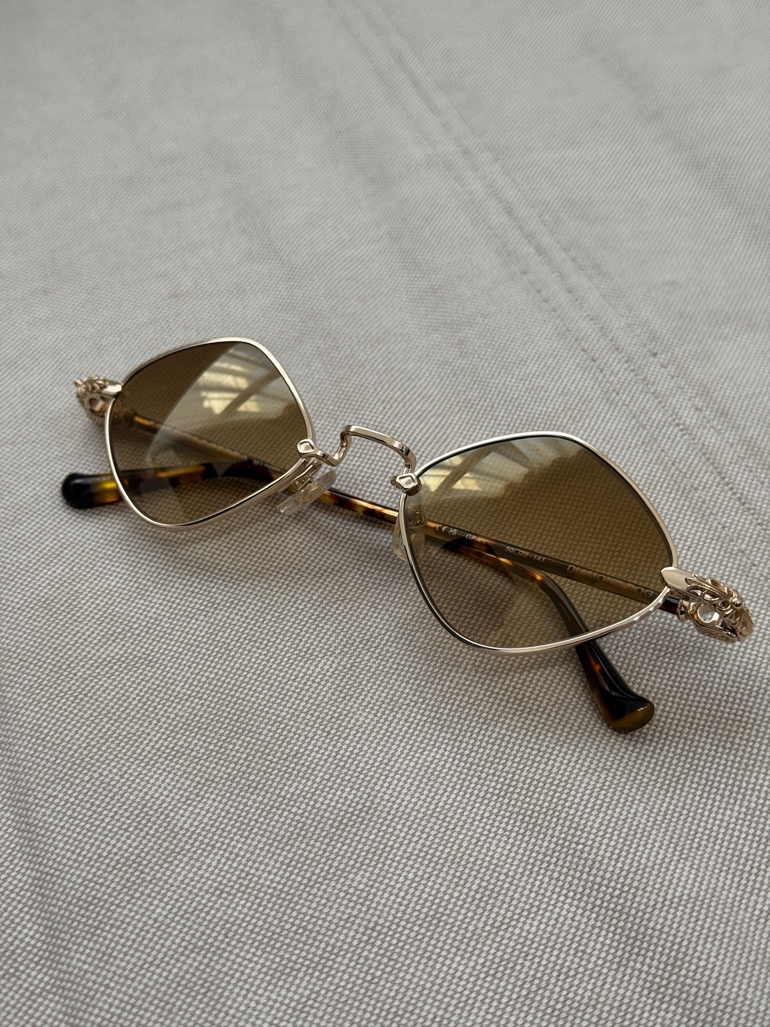 Chrome Hearts Diamond Dog Sunglasses Brown Lens with Gold Frame