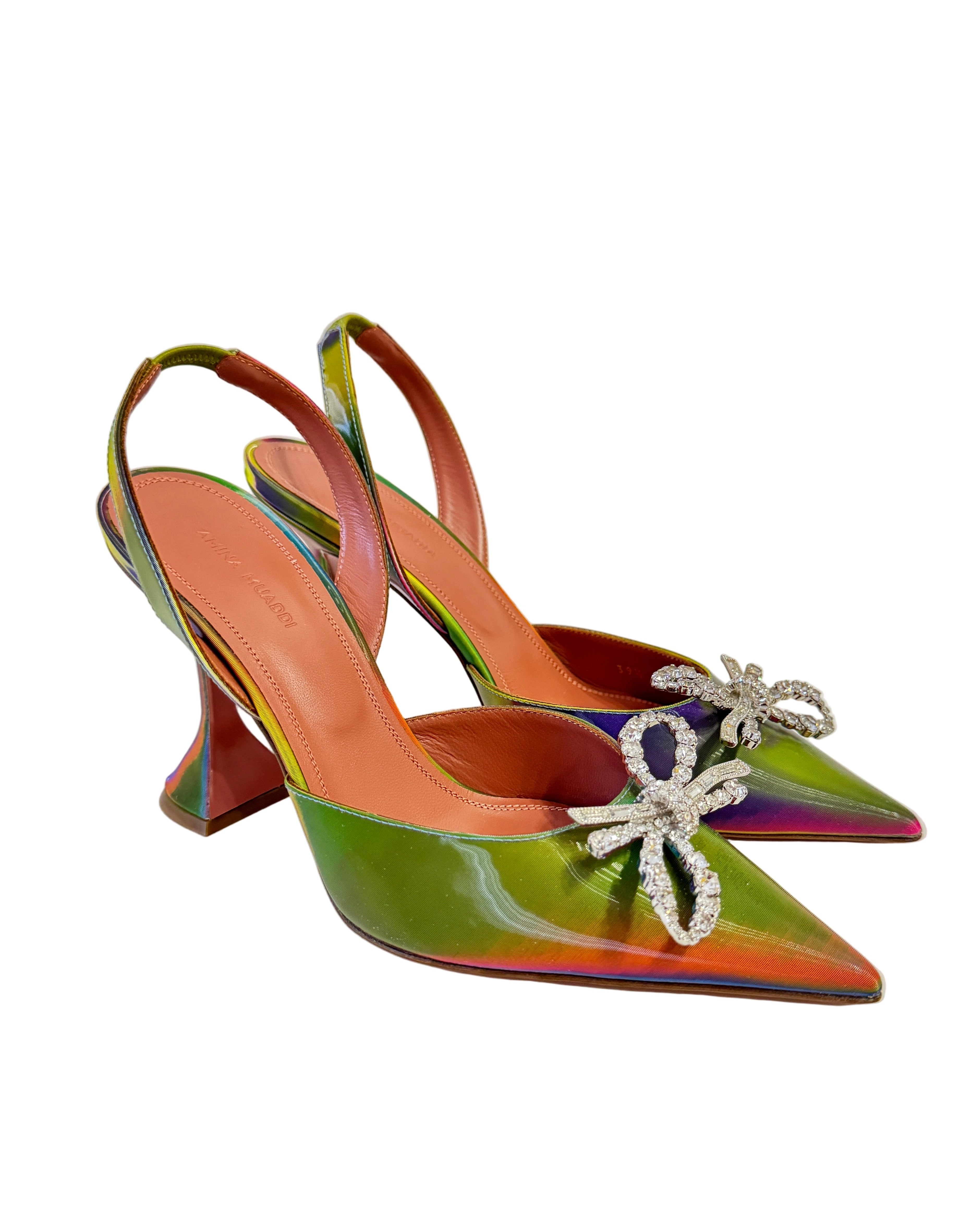 Amina Muaddi Rosie Multicolor Rainbow Slingback Heels