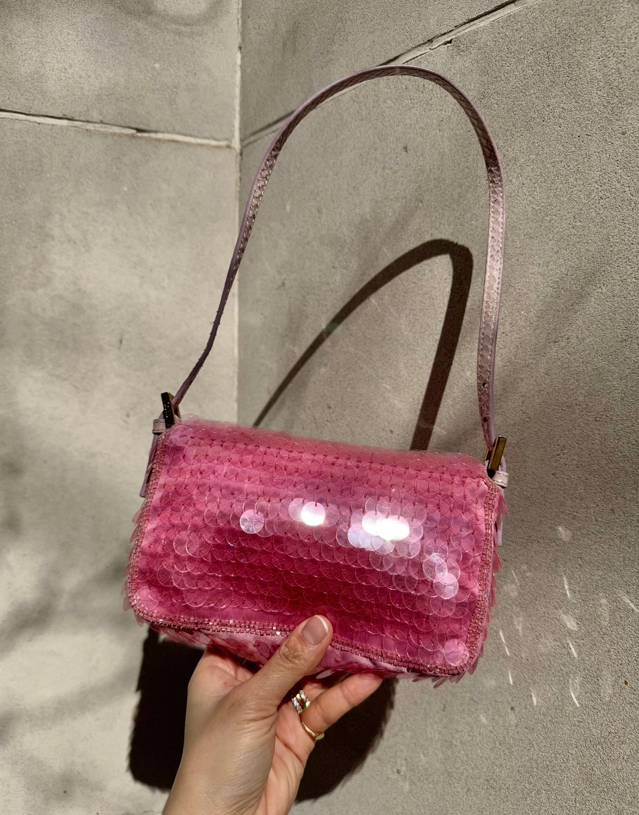 FENDI Vintage Pink Sequin Mini Baguette