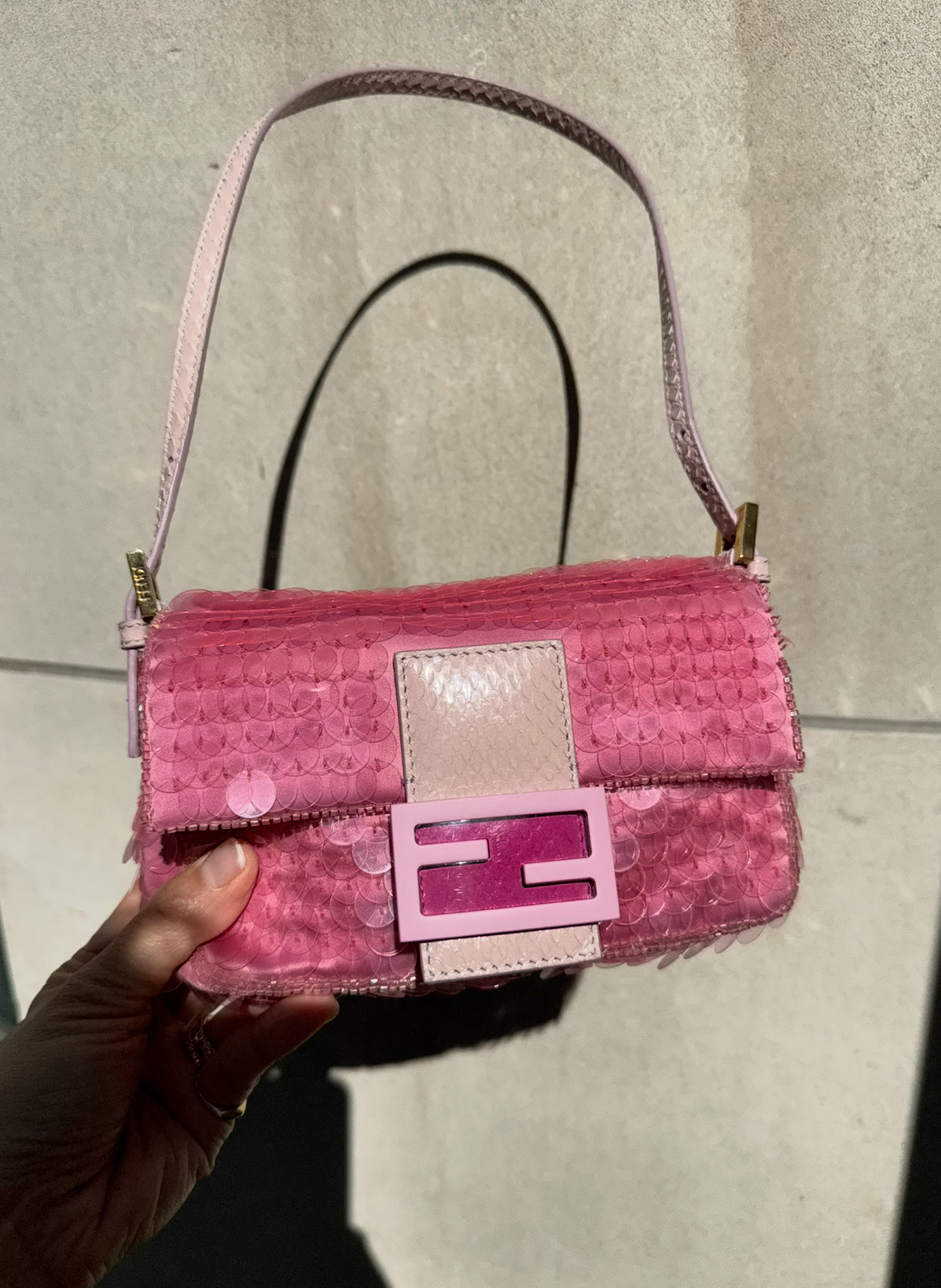 FENDI Vintage Pink Sequin Mini Baguette