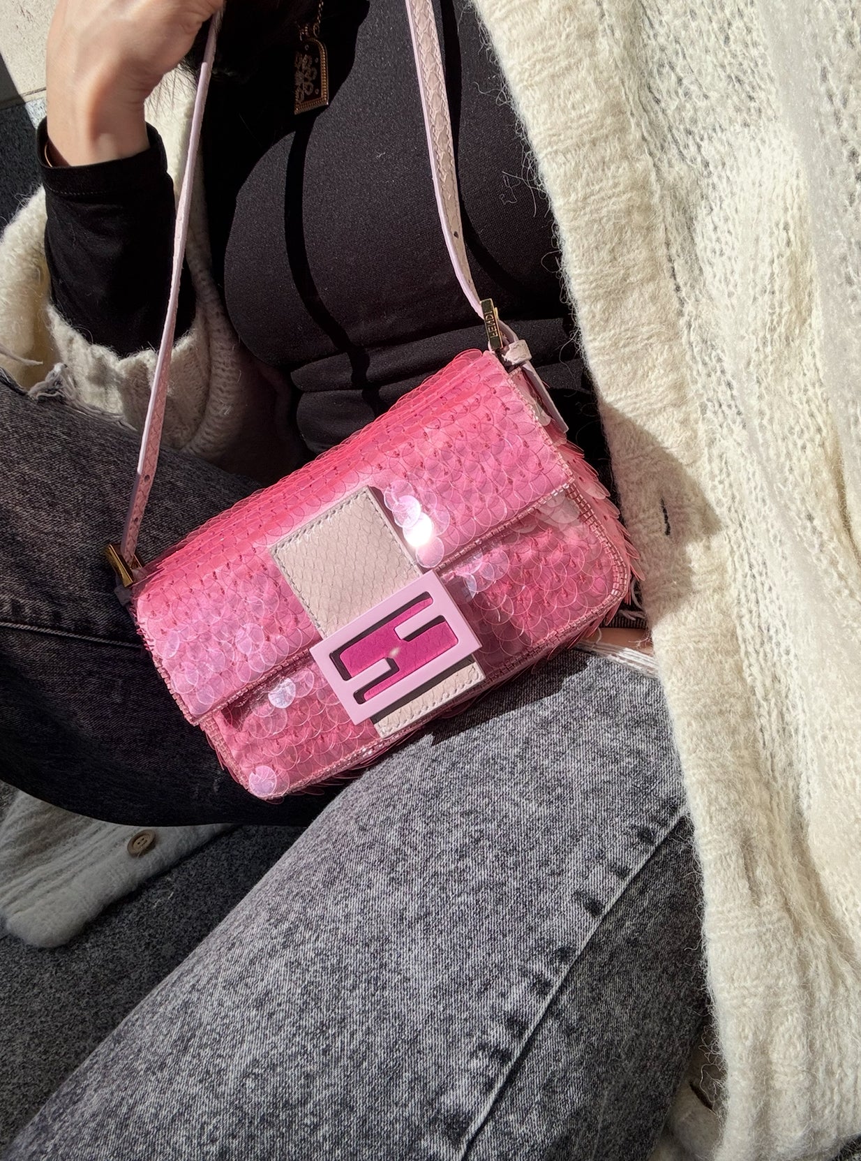FENDI Vintage Pink Sequin Mini Baguette