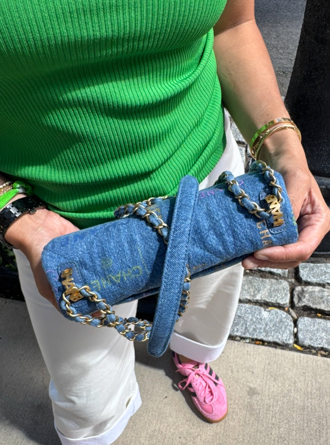 Chanel Blue Denim Mini Flap Bag With Multicolor Logos