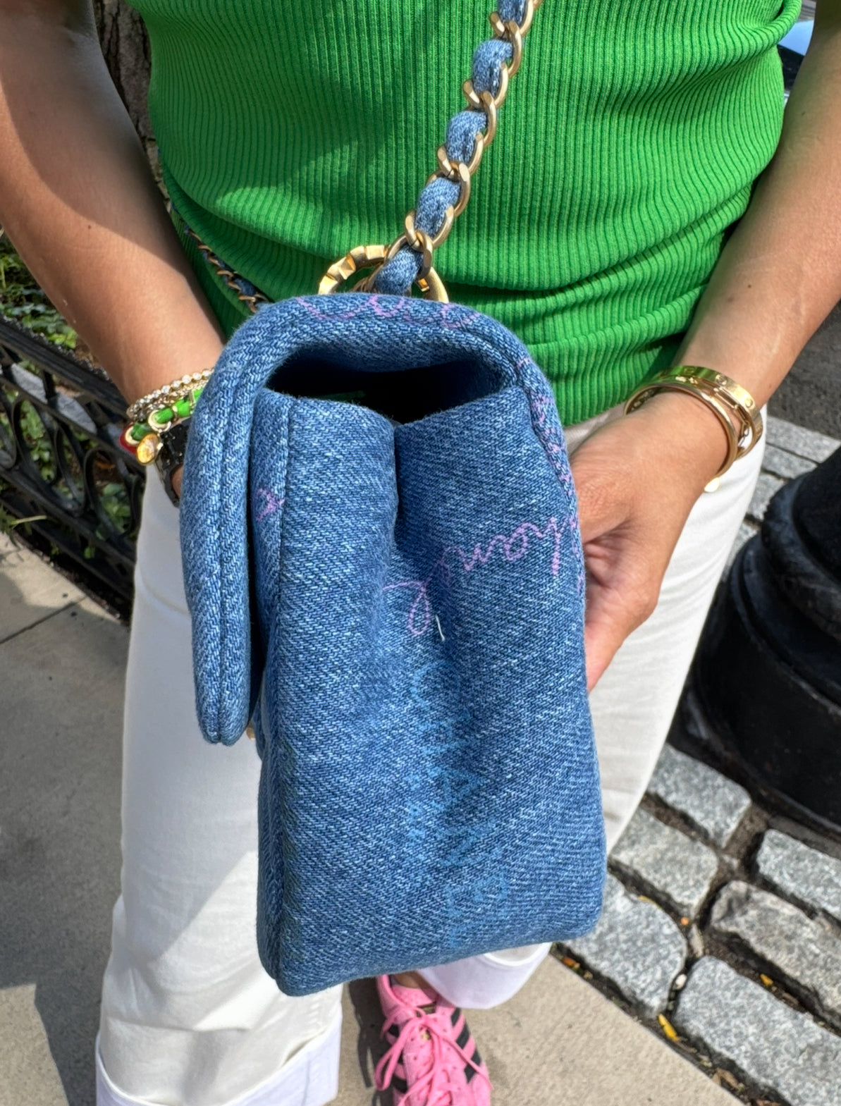 Chanel Blue Denim Mini Flap Bag With Multicolor Logos