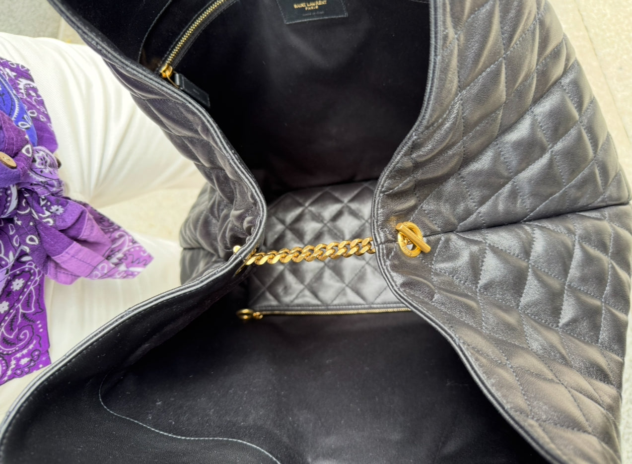 Saint Laurent YSL Black Leather Maxi Tote Bag