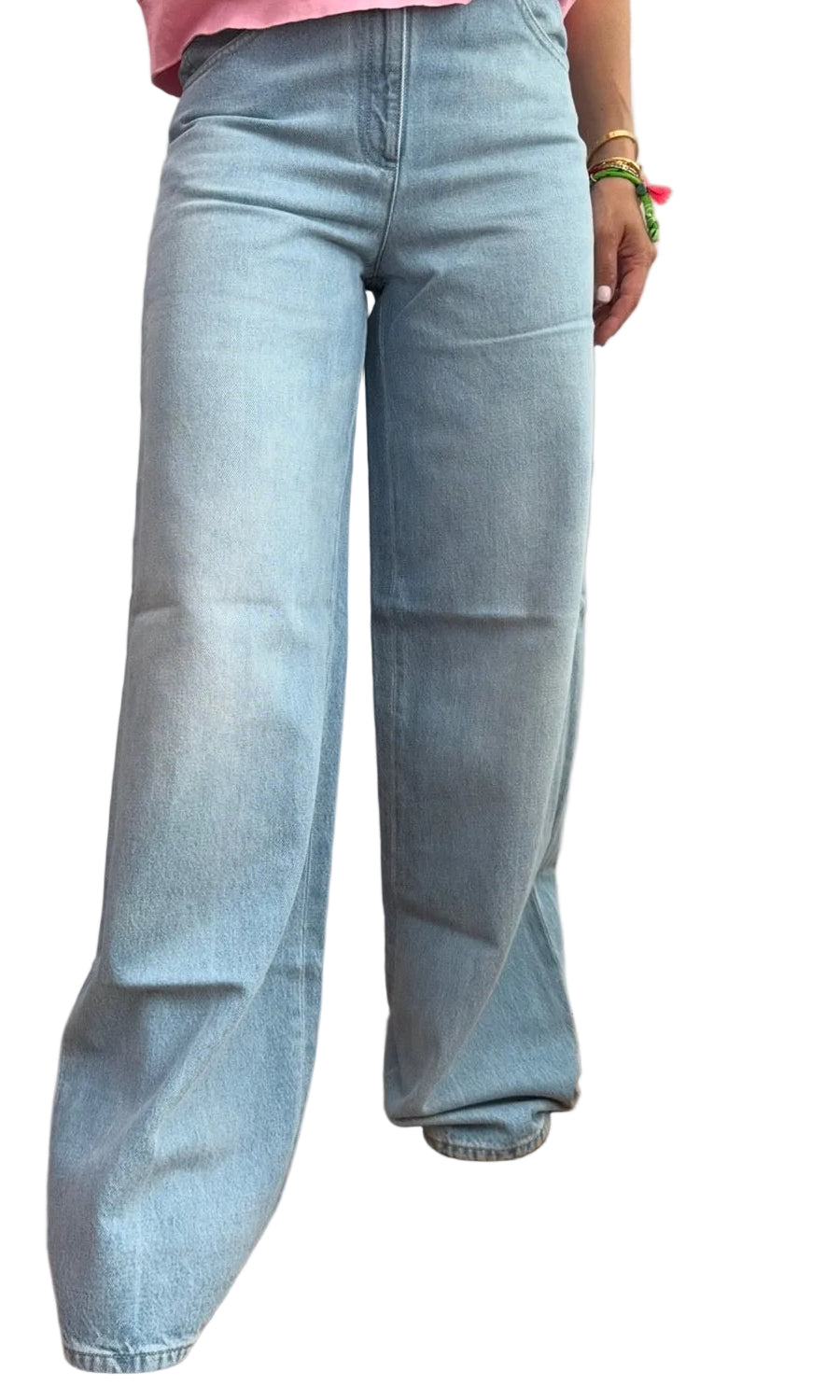 CHANEL Light Blue Wide Leg Jeans Light Blue CC Sequins
