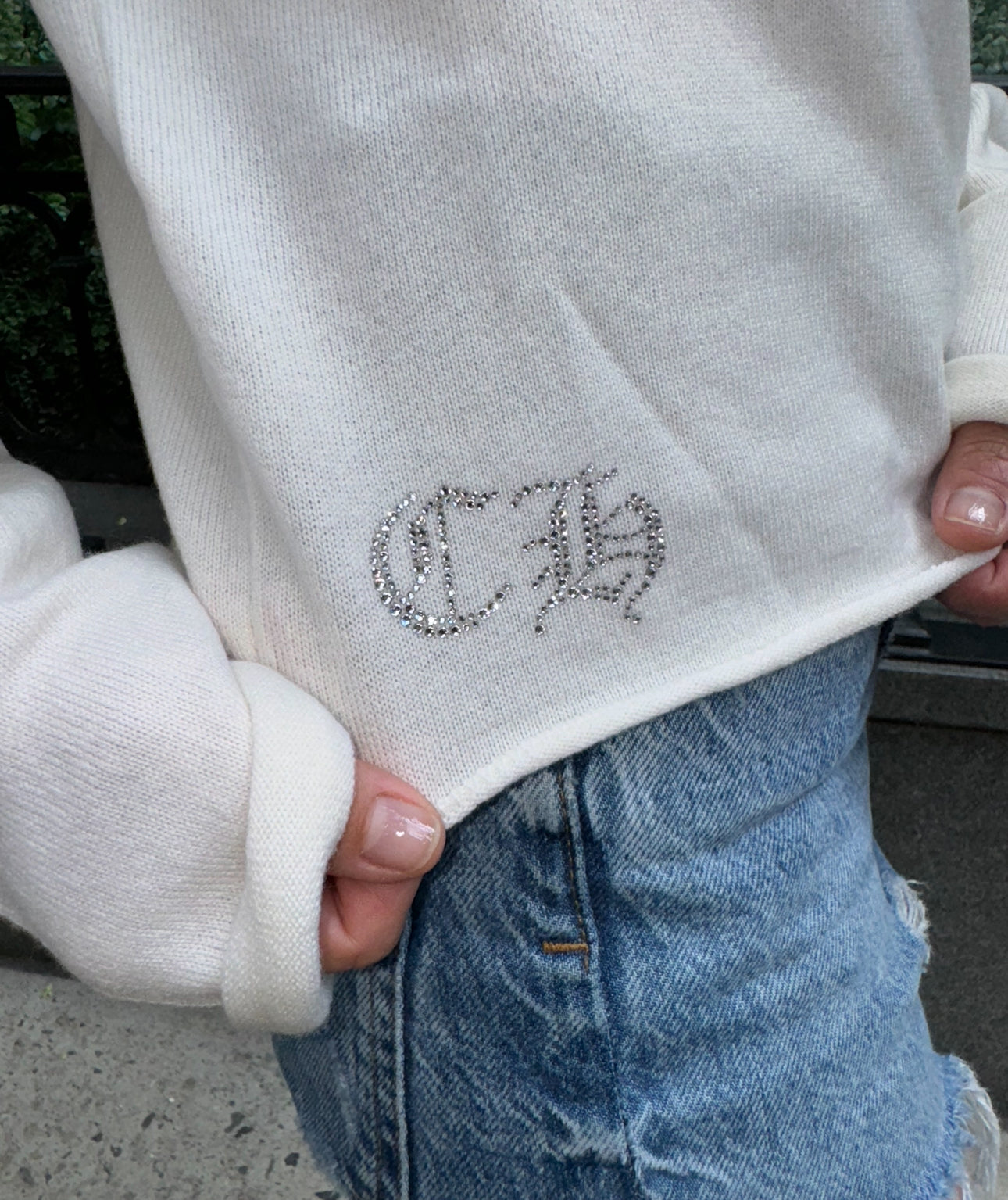 Chrome Hearts White Cashmere Sweater With Crystals