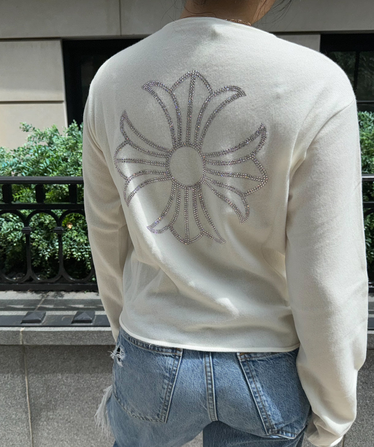 Chrome Hearts White Cashmere Sweater With Crystals