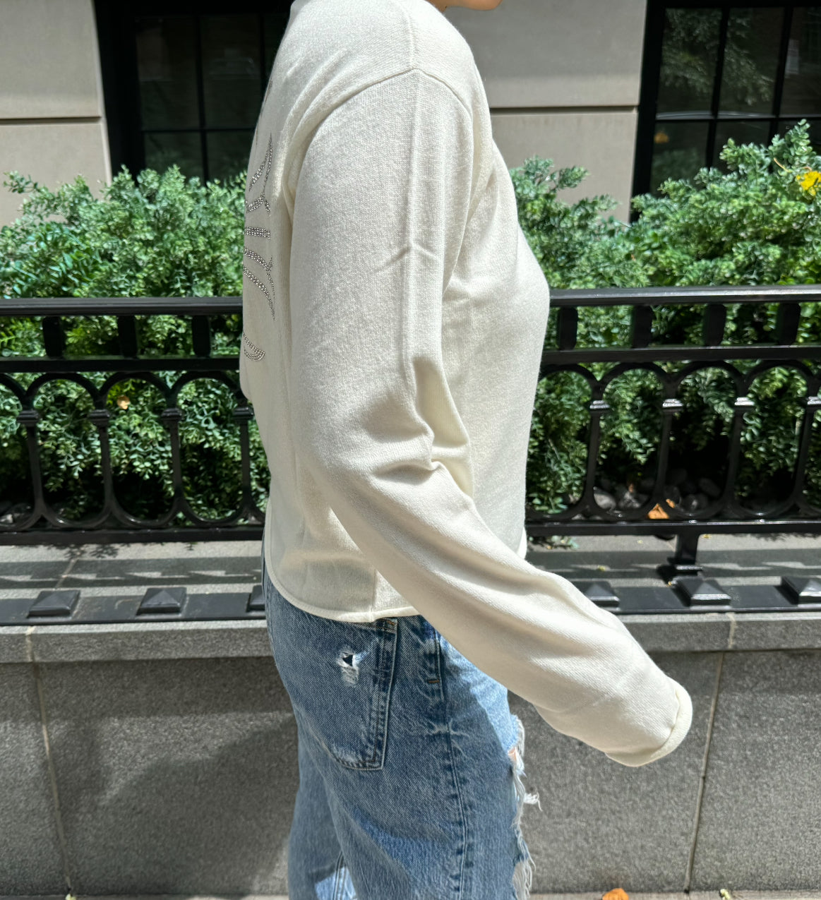 Chrome Hearts White Cashmere Sweater With Crystals