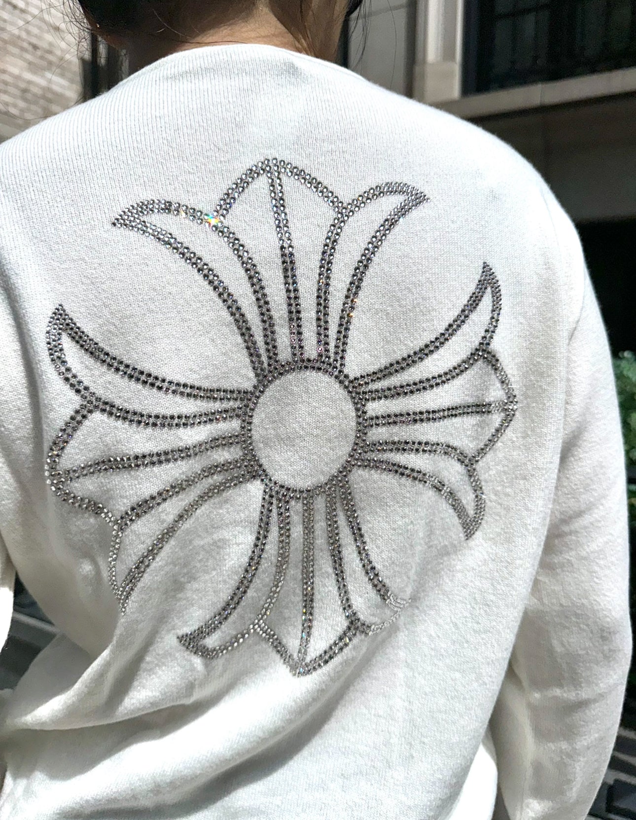 Chrome Hearts White Cashmere Sweater With Crystals