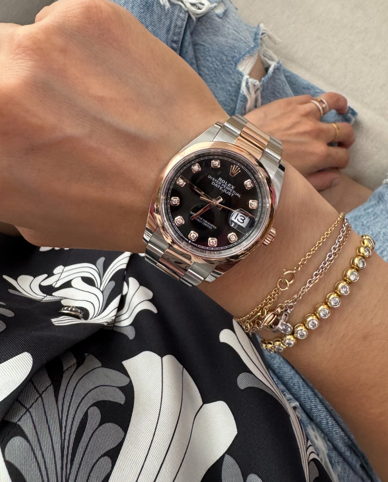Rolex 36MM Datejust Everose Gold and Steel Black Dial with Diamonds