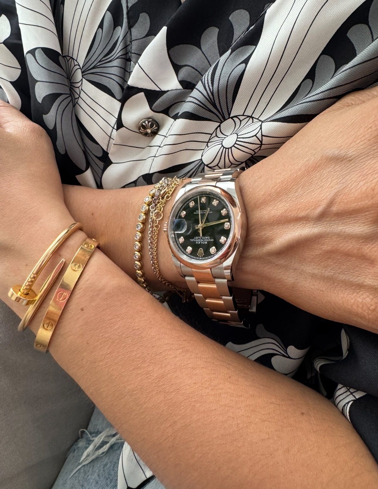 Rolex 36MM Datejust Everose Gold and Steel Black Dial with Diamonds