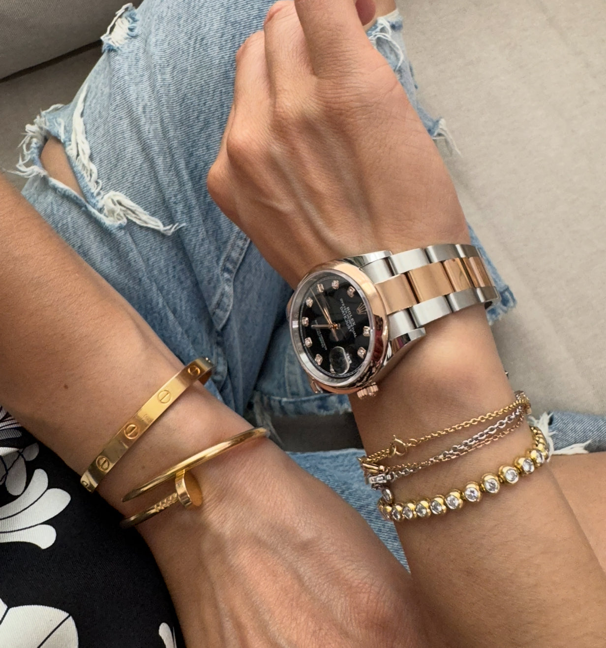 Rolex 36MM Datejust Everose Gold and Steel Black Dial with Diamonds