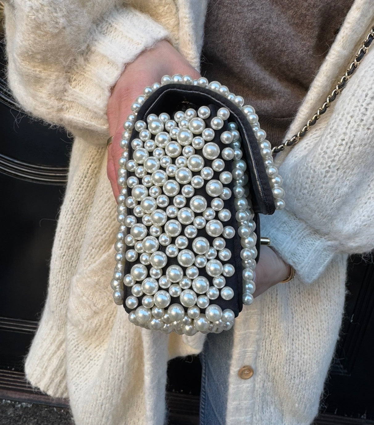 Chanel 2019SS Black with White Pearls Mini Classic Flapbag