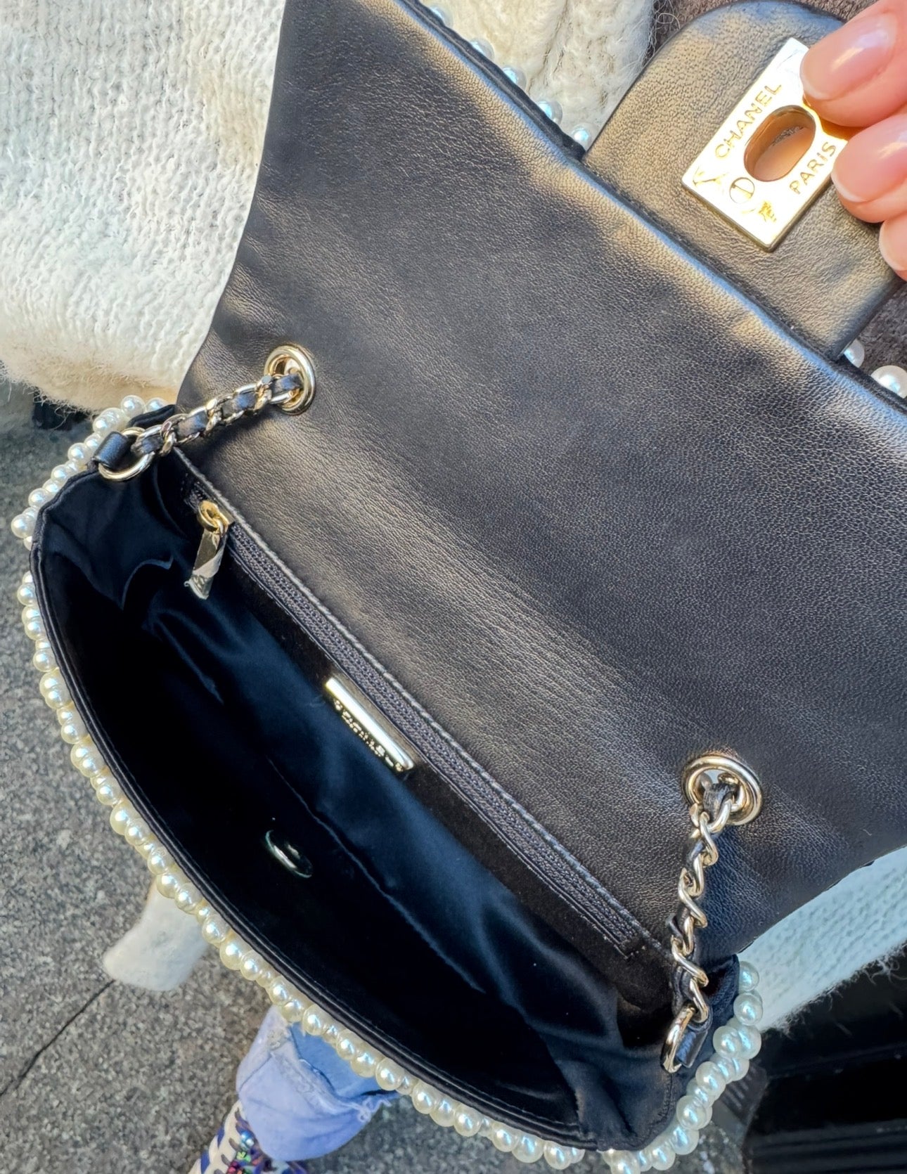 Chanel 2019SS Black with White Pearls Mini Classic Flapbag