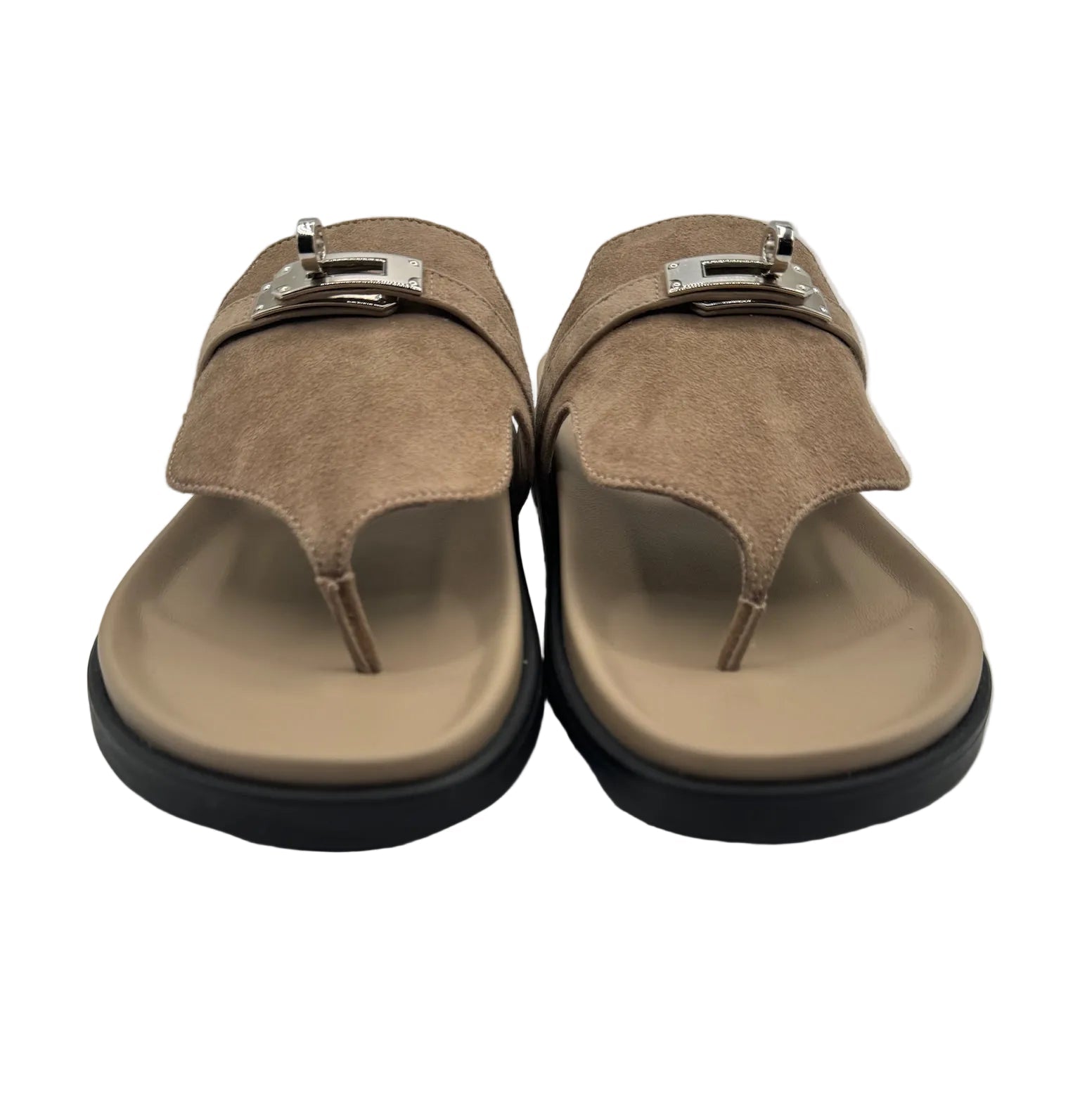 Hermès Empire Sandals Beige Suede Palladium Hardware