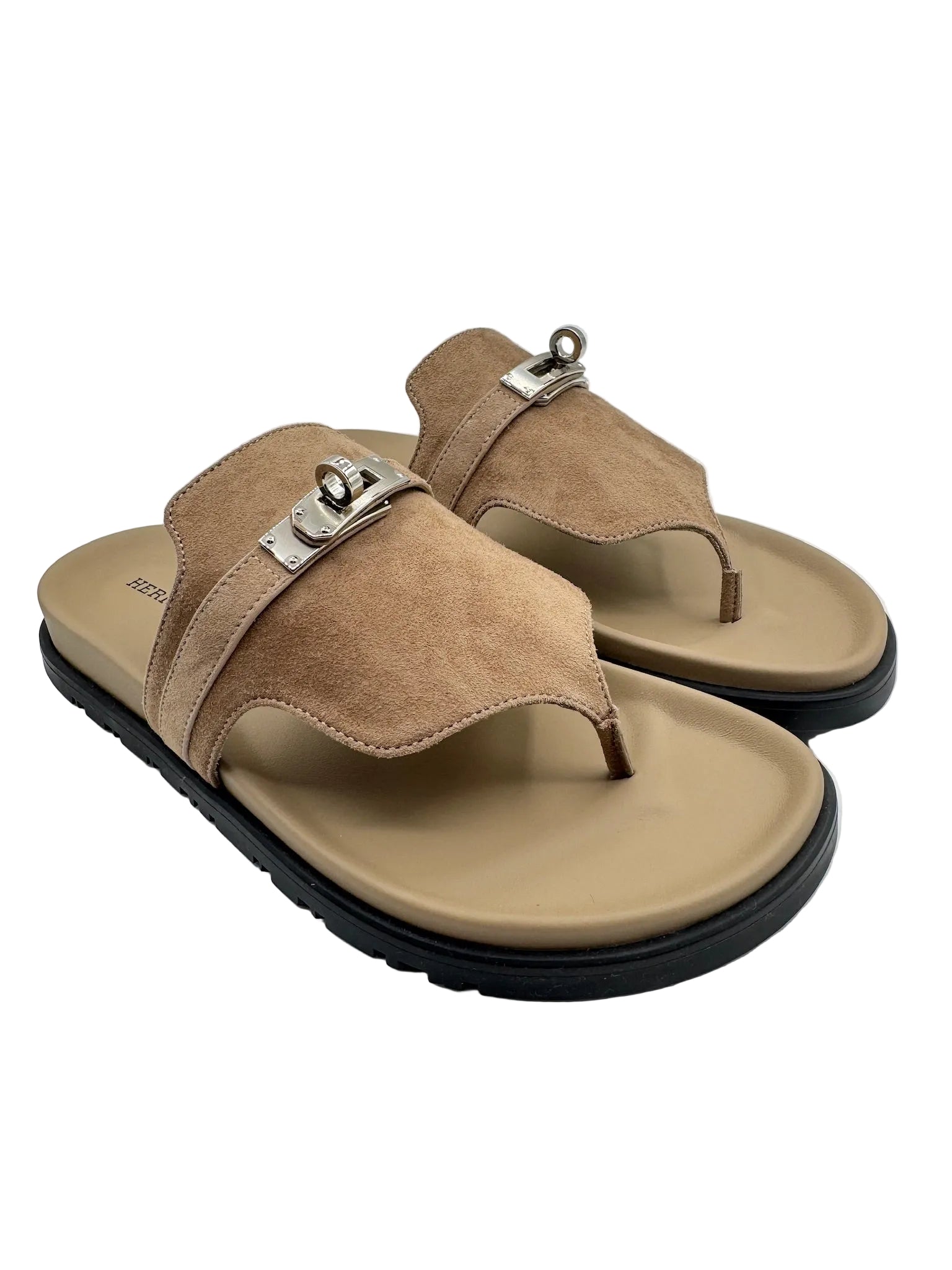 Hermès Empire Sandals Beige Suede Palladium Hardware
