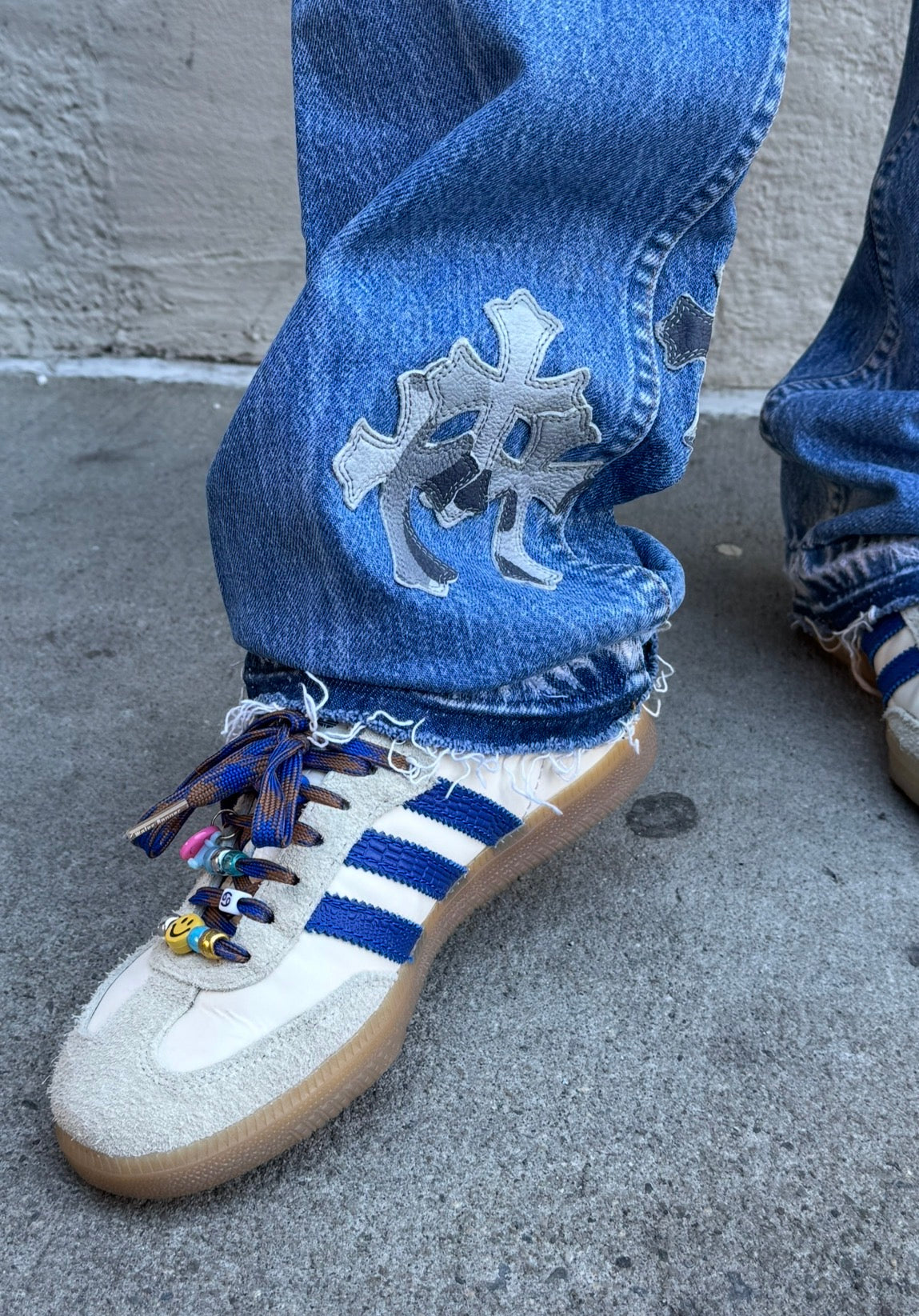 Chrome Hearts x Levi's Light Blue Jeans Gray White Camo Print Cross Leather Patch