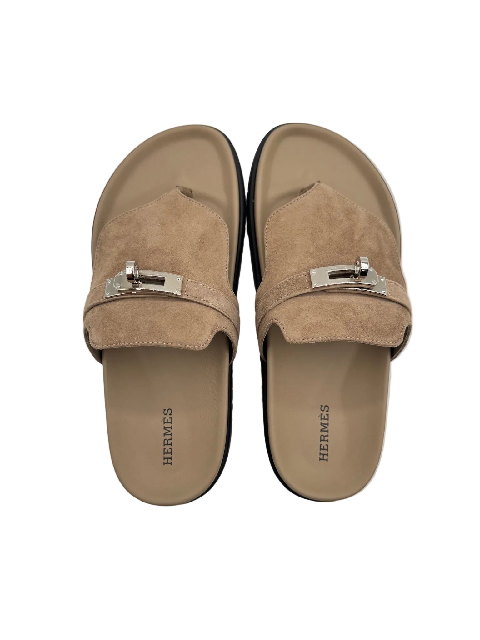 Hermès Empire Sandals Beige Suede Palladium Hardware