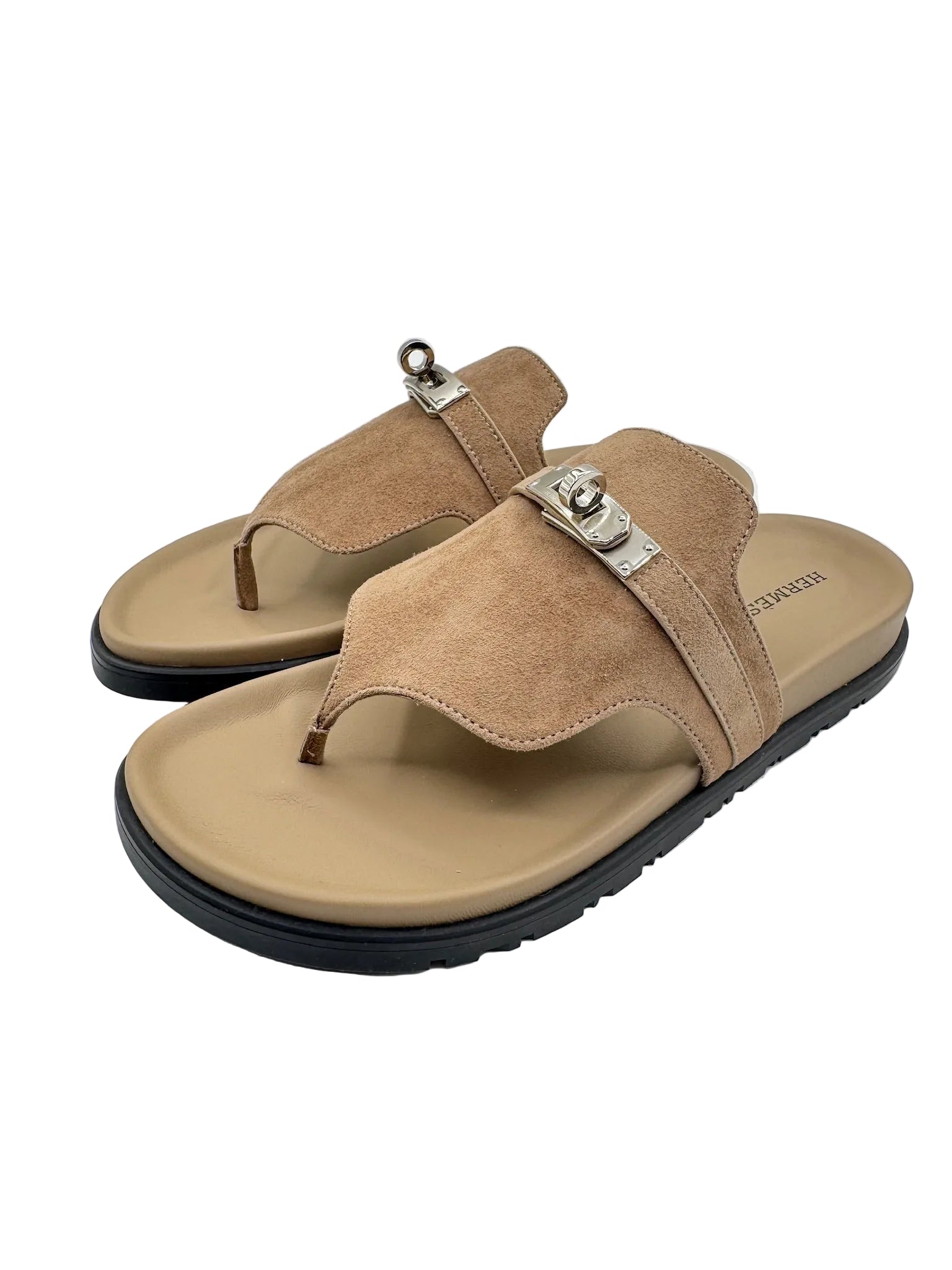 Hermès Empire Sandals Beige Suede Palladium Hardware