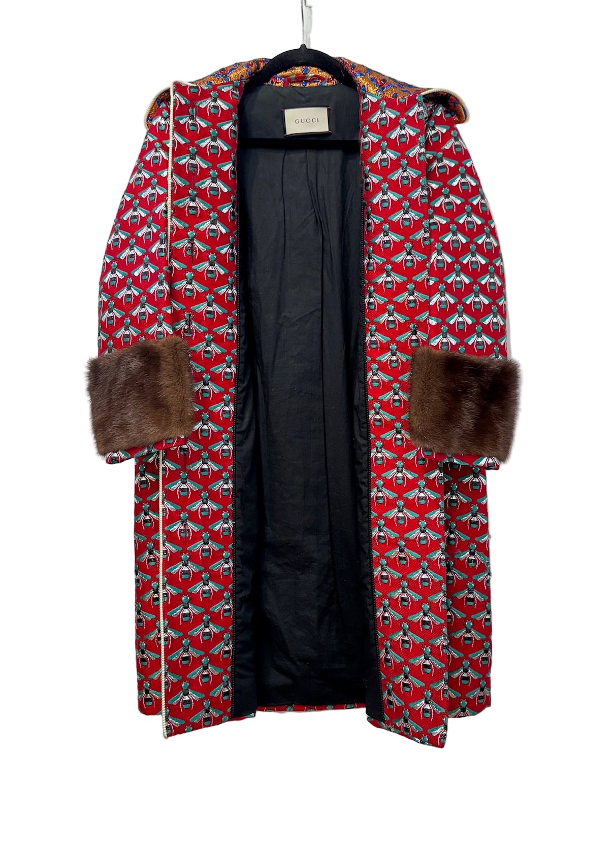 GUCCI Metallic Multicolor Coat with Bees and Mink on Cuffs