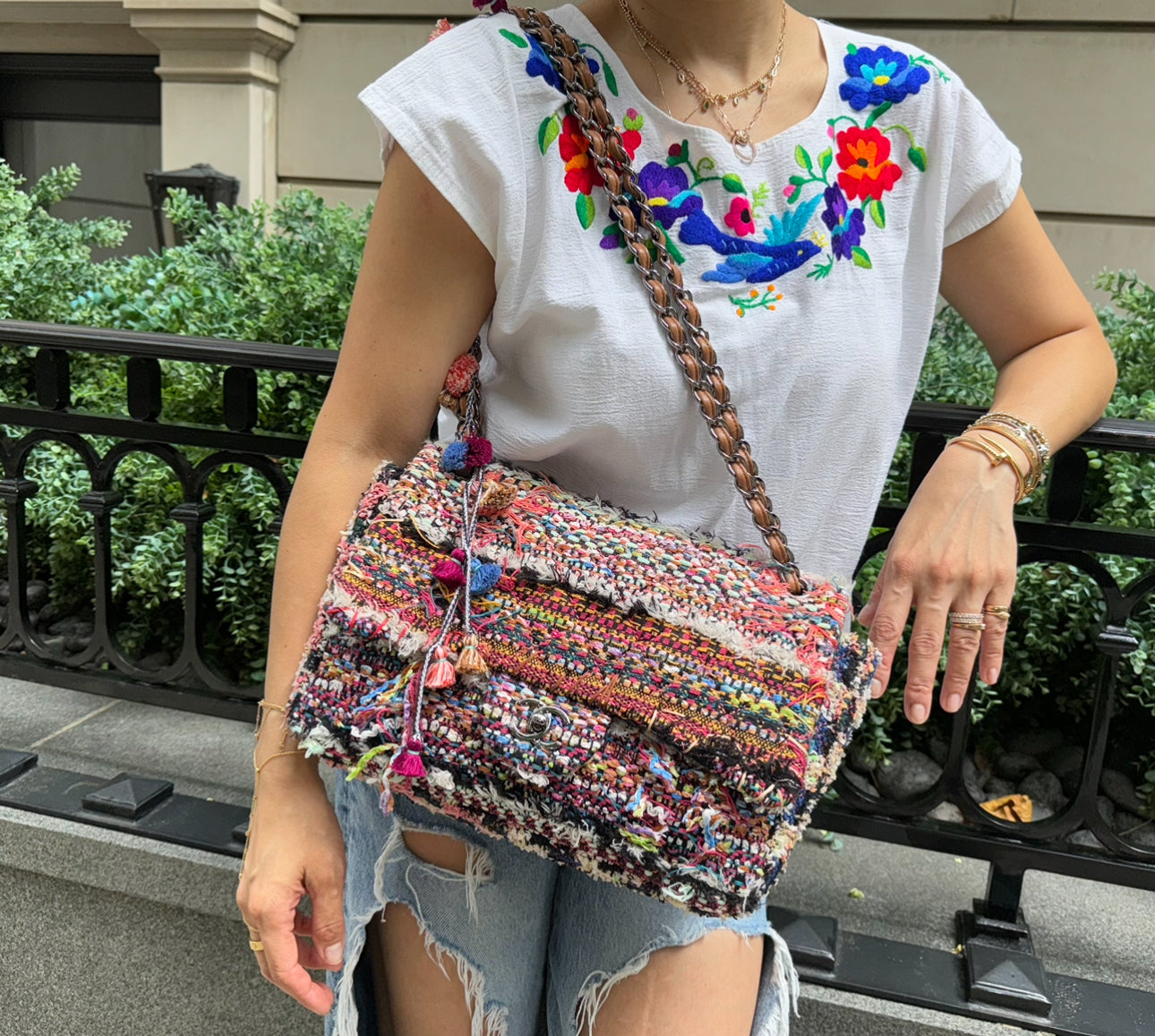 Chanel Multicolor Colorful Quilted Tweed Paris-Dubai Pom-Pom Embellished Large Flapbag with Ruthenium Hardware