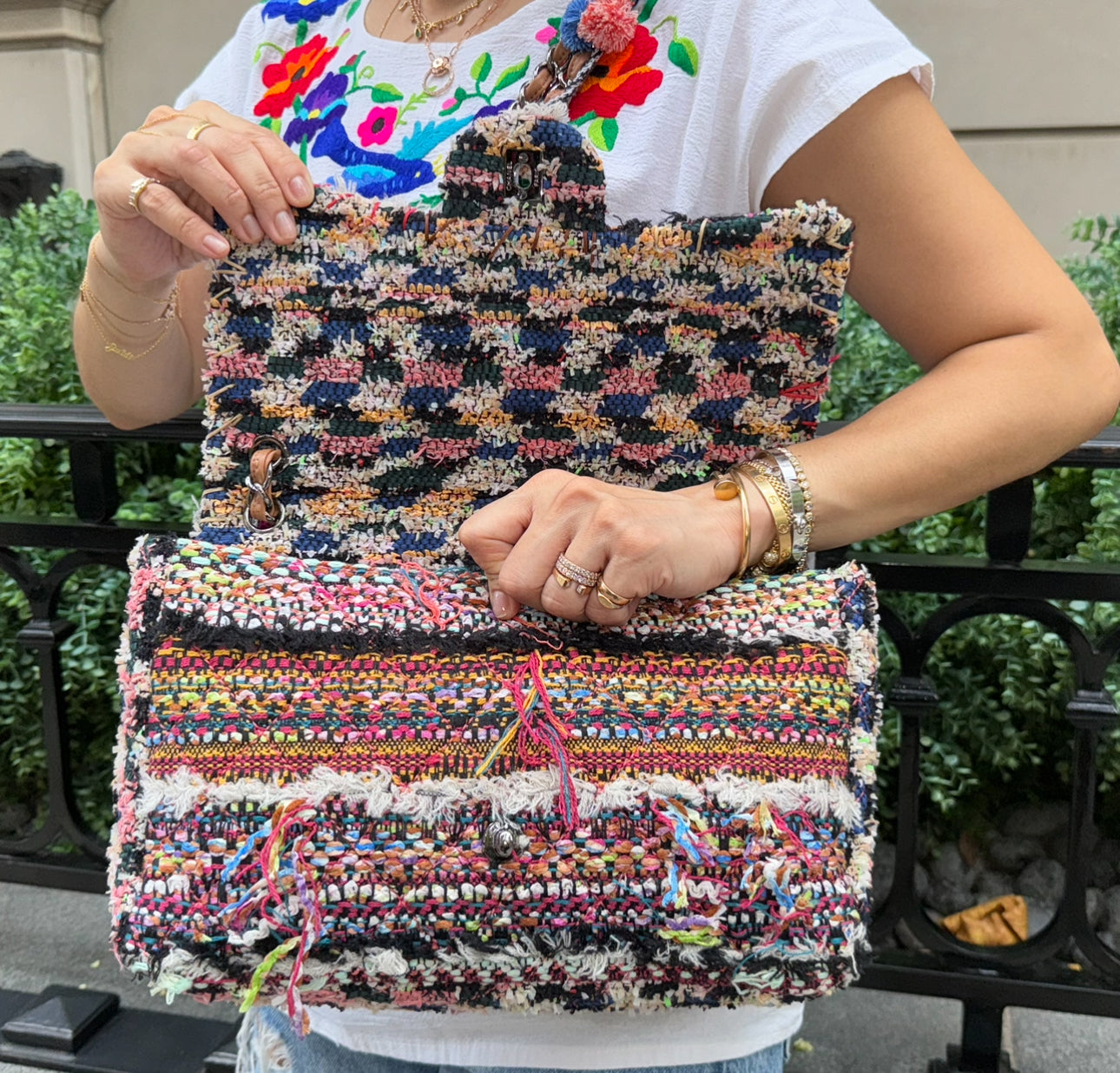 Chanel Multicolor Colorful Quilted Tweed Paris-Dubai Pom-Pom Embellished Large Flapbag with Ruthenium Hardware