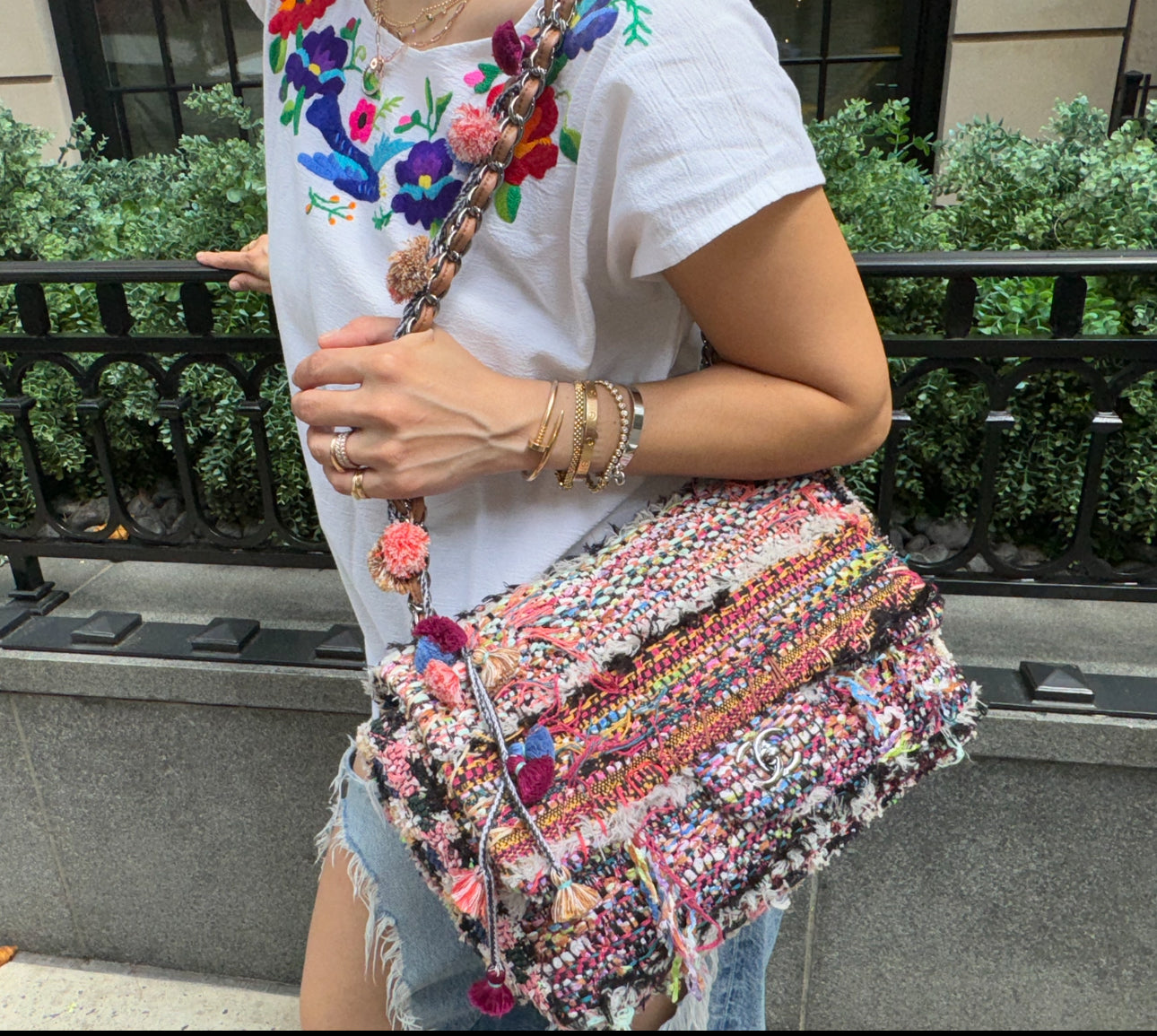 Chanel Multicolor Colorful Quilted Tweed Paris-Dubai Pom-Pom Embellished Large Flapbag with Ruthenium Hardware