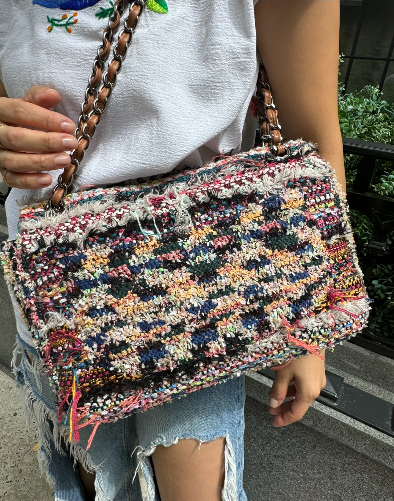 Chanel Multicolor Colorful Quilted Tweed Paris-Dubai Pom-Pom Embellished Large Flapbag with Ruthenium Hardware