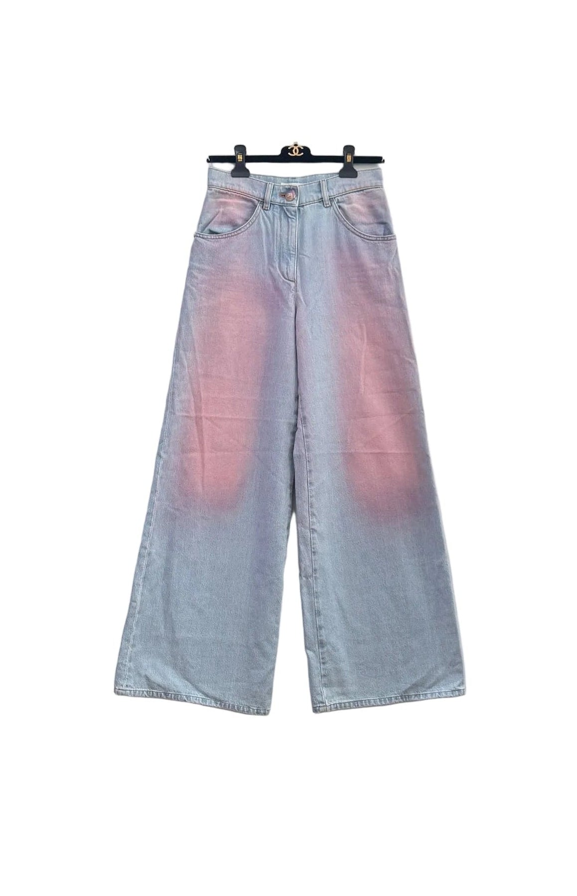 Chanel Blue Denim Pink Tie Dye Wide Leg Jeans