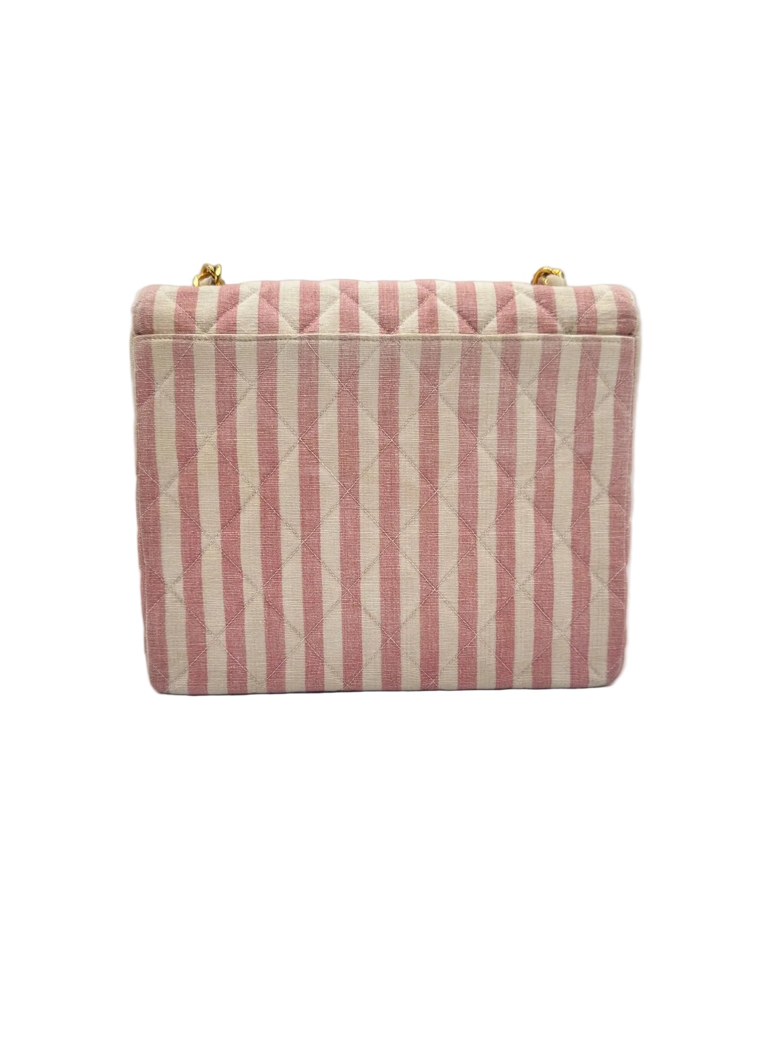CHANEL 1990s Vintage Pink and White Stripe Flapbag