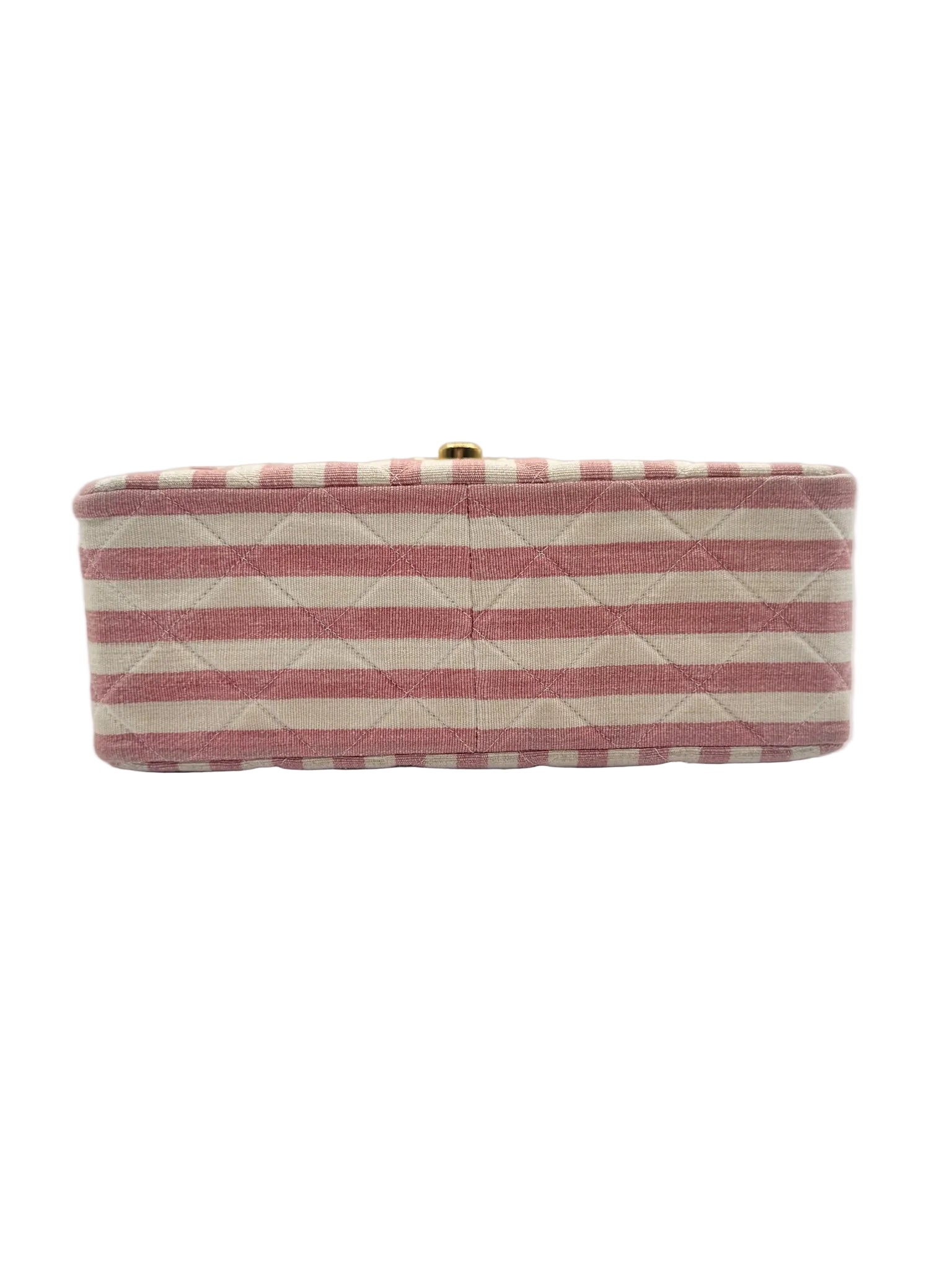 CHANEL 1990s Vintage Pink and White Stripe Flapbag