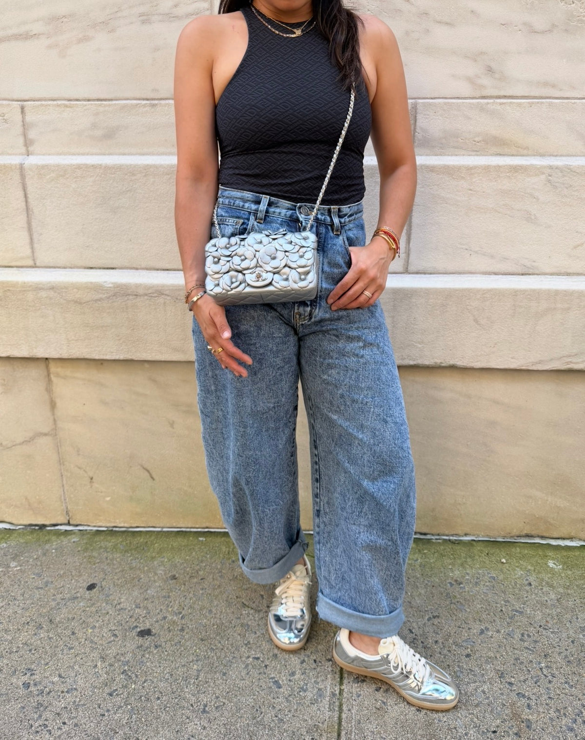 Chanel Silver Camellia Mini Flapbag